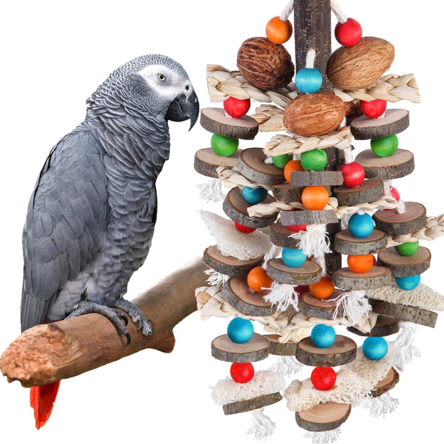 Large Parrot Toys Bird Chewing Toys - Natural Nuts Corn Loof...