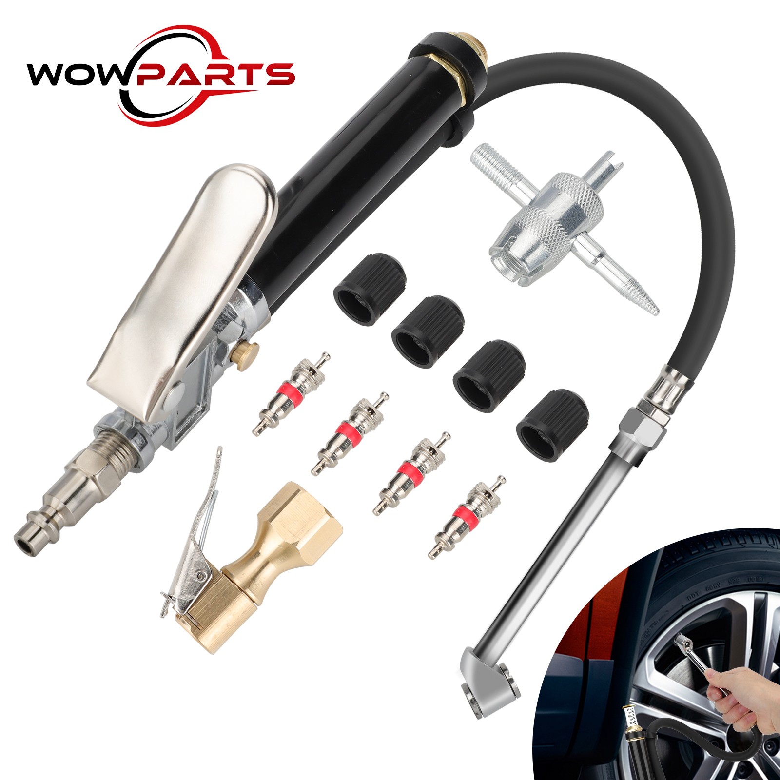 Dual Chuck Tire Inflator With Air Pressure Gauge 10-120PSI f...