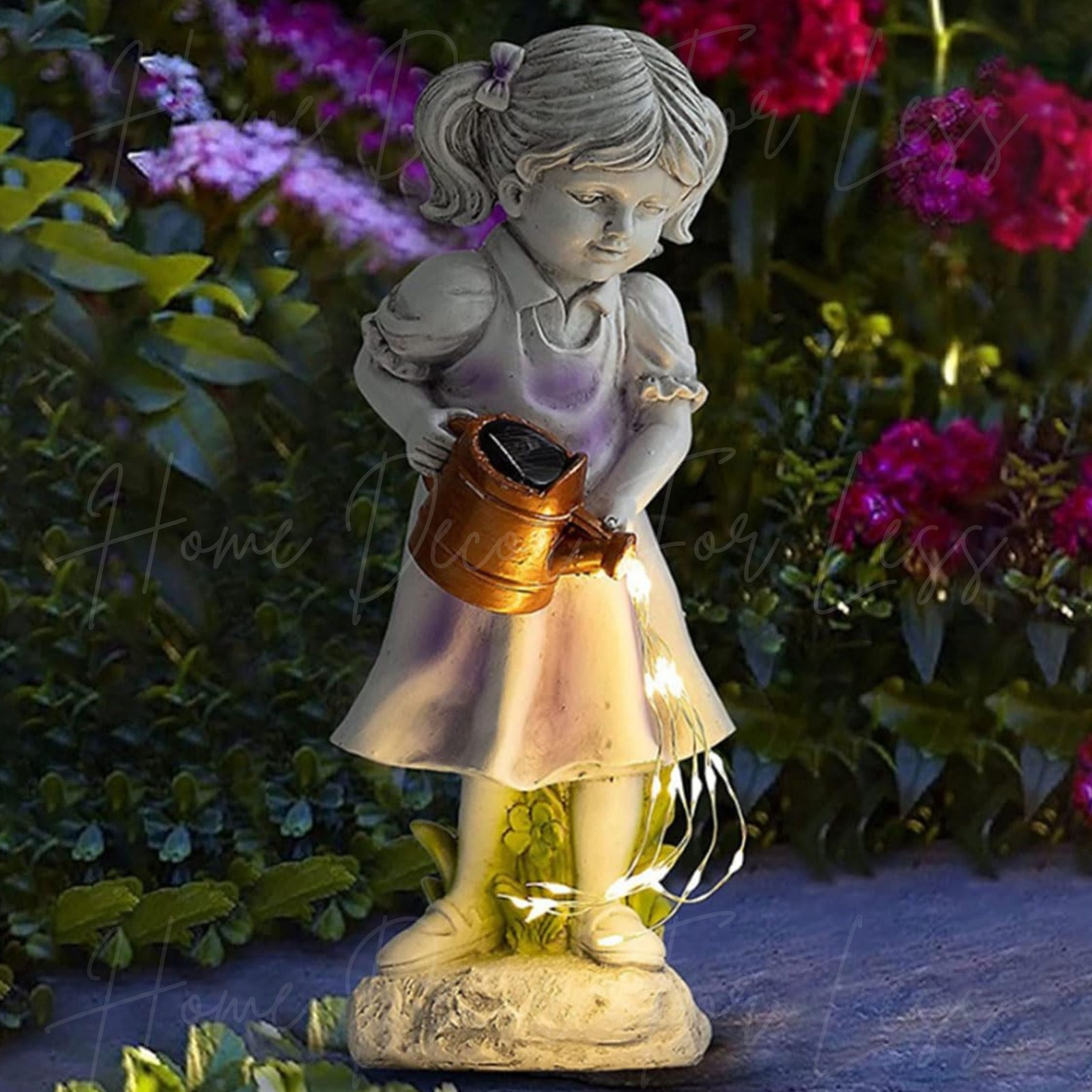 Solar LED Girl with Water Can Garden Statue Figurine Sculptu...