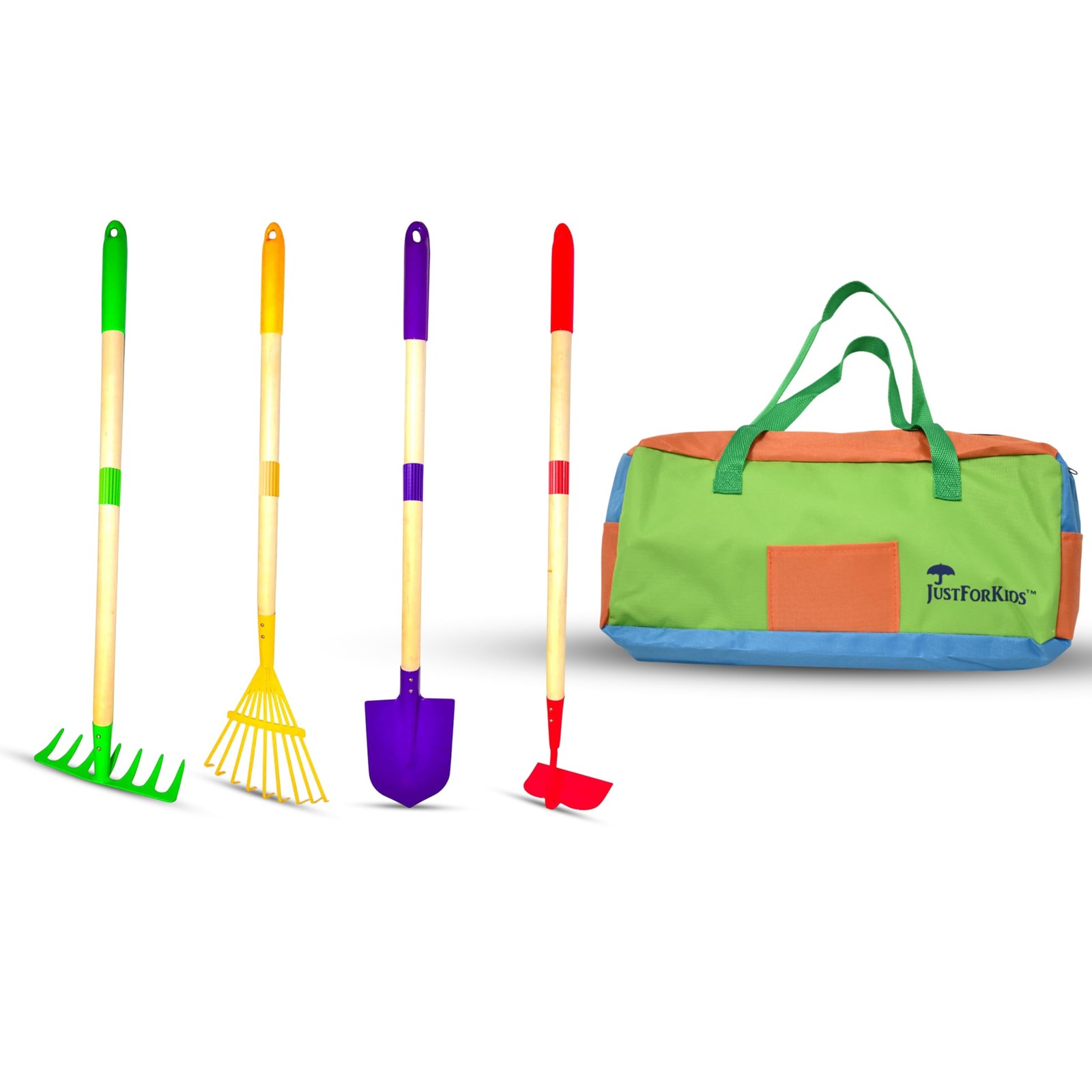 JustForKids Multicolored Garden Tool Set - Portable 4-Piece...