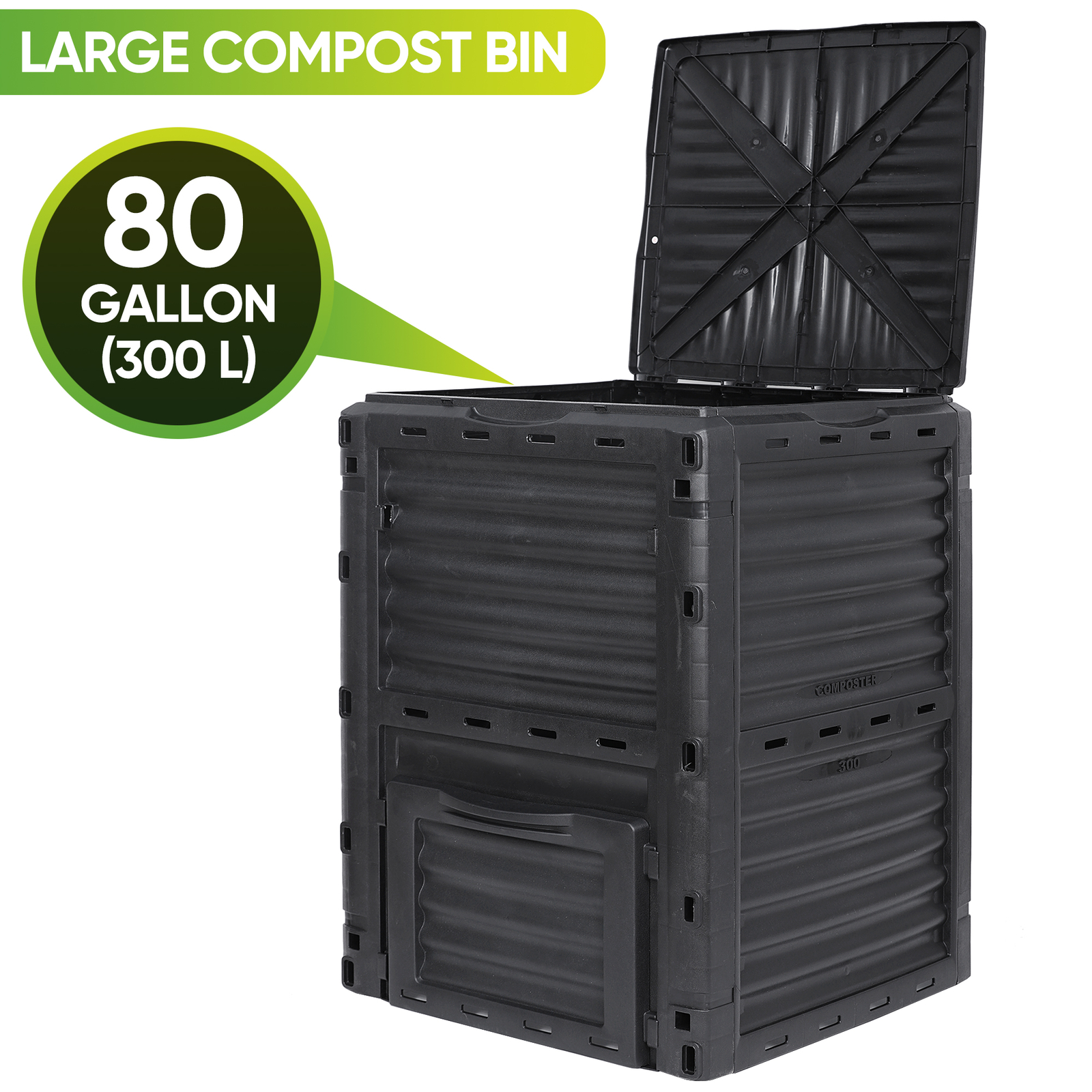 Large Outdoor Compost Bin - 80 Gallons BPA Free Black Garden...