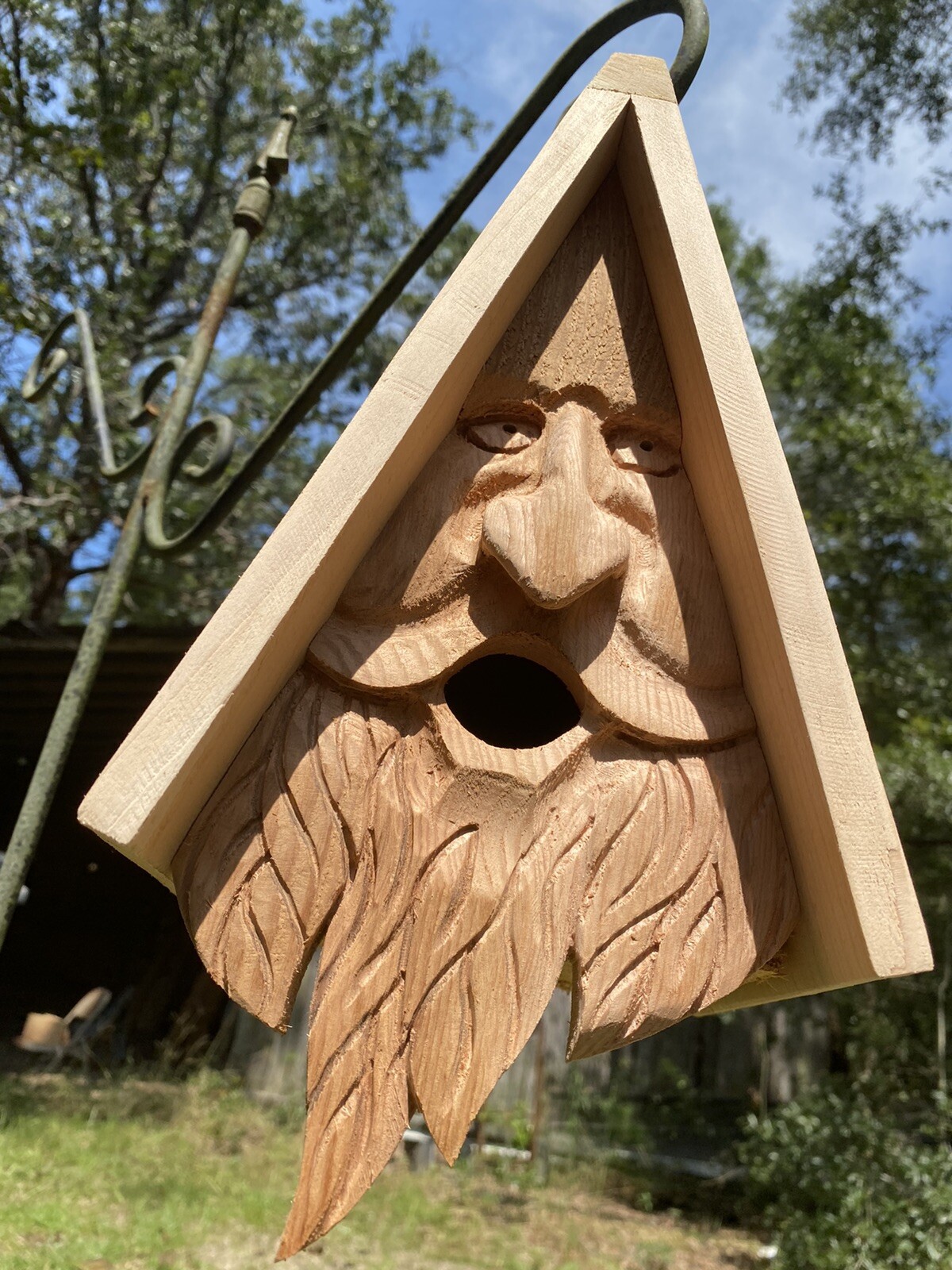 Wood Spirit Man Rustic Hand Carved Cedar Birdhouse