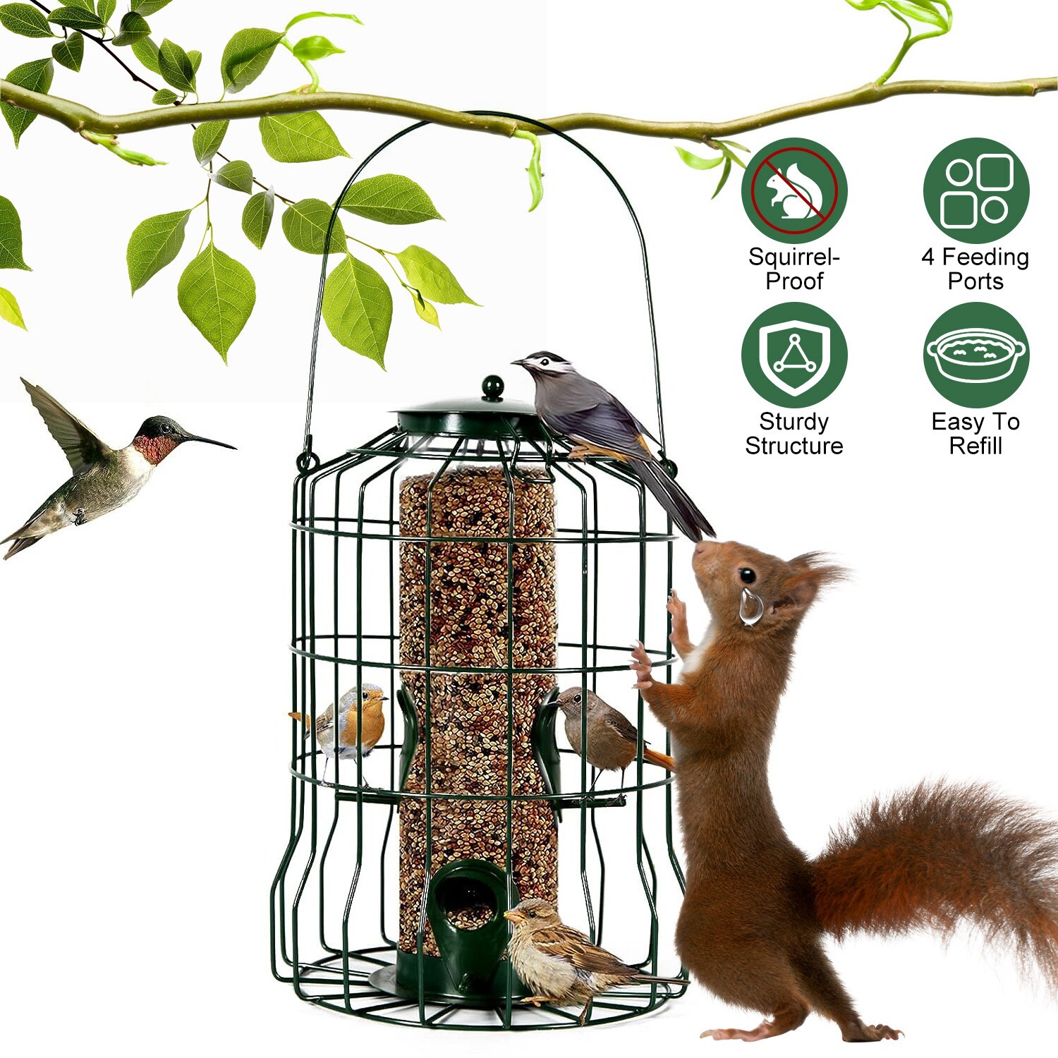 Bird Feeder — Outdoor Metal Hanging Wild Bird Feeder, Squirr...