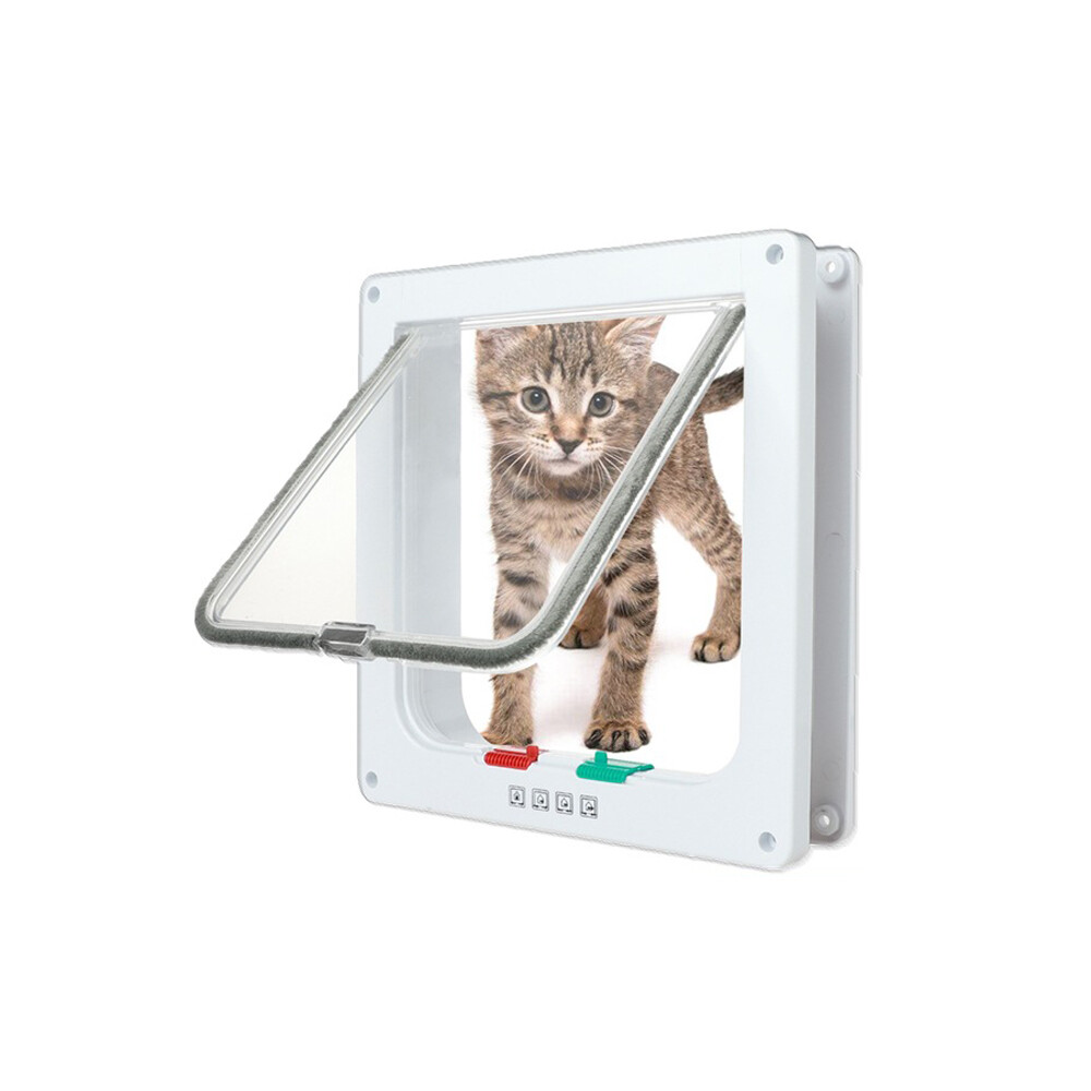 4 Way Pet Door Cat Puppy Dog Lockable White Magnetic Lock Fl...