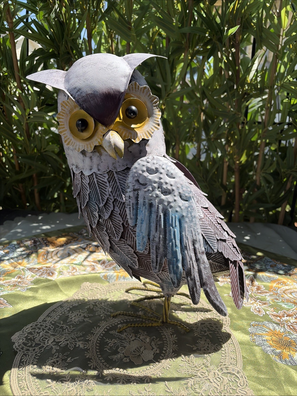 Metal Art Big Eye Owl Statue - Multi Colored Home Decor Gift