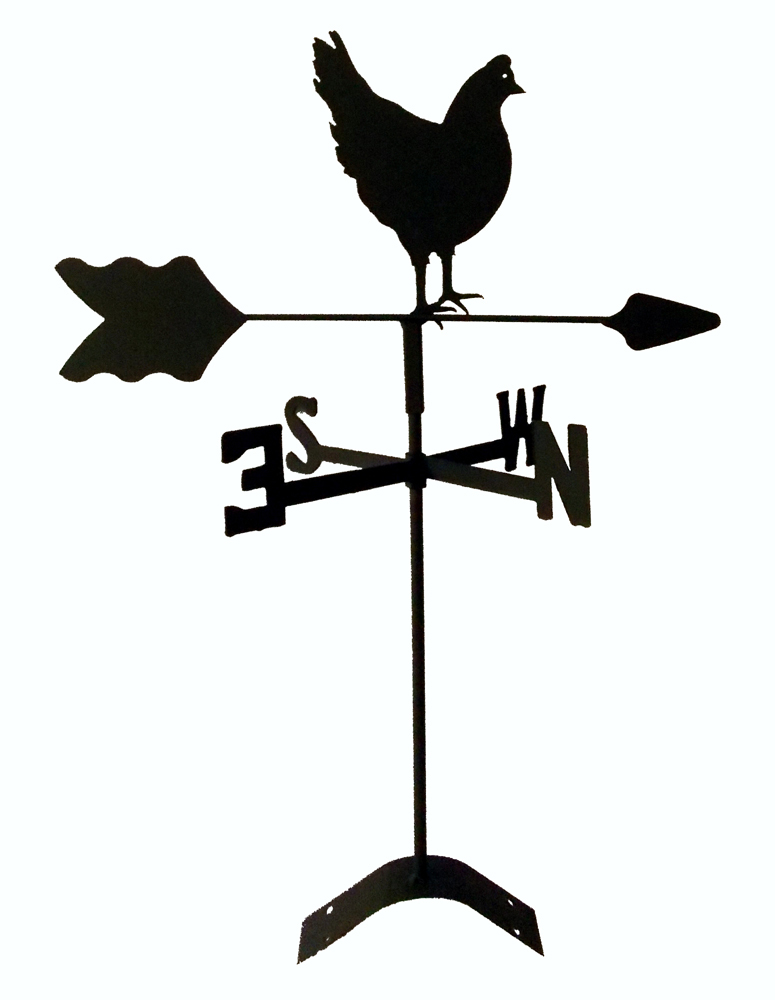 Lazy Scroll Hen Chicken Weathervane - Black Wrought Iron Roo...