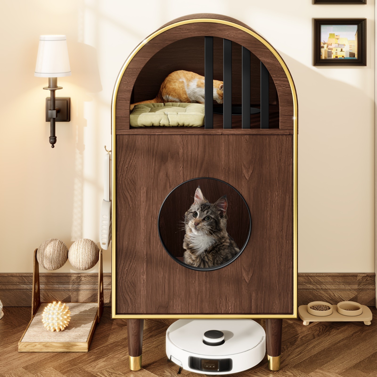 Cat Litter Box Enclosure Cat Bed Furniture Cat House for 2 C...