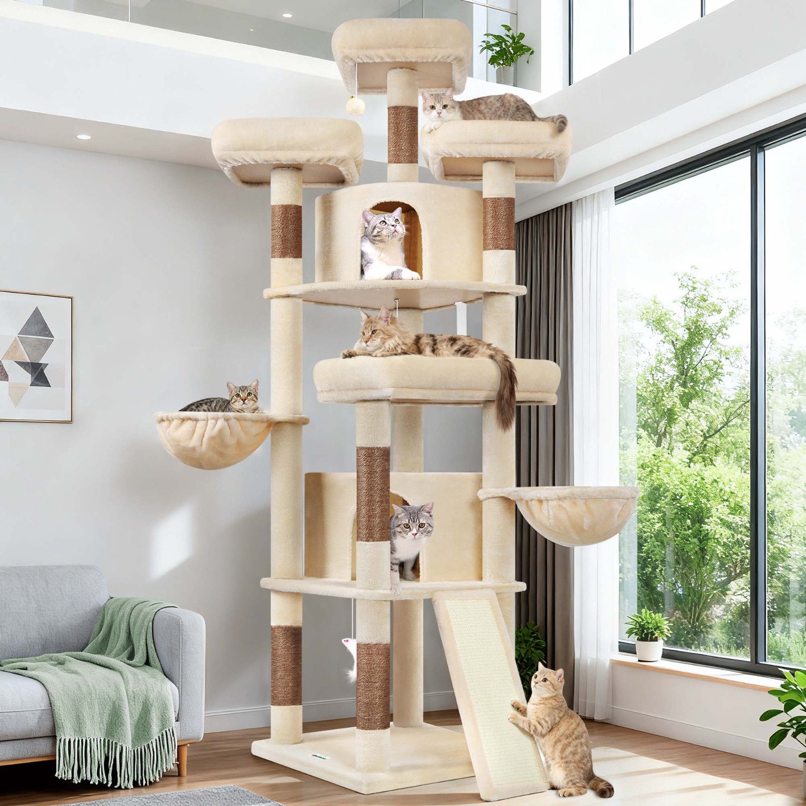 80" Big Cat Tower - XXL Tree for Multiple Cats, Scratching P...