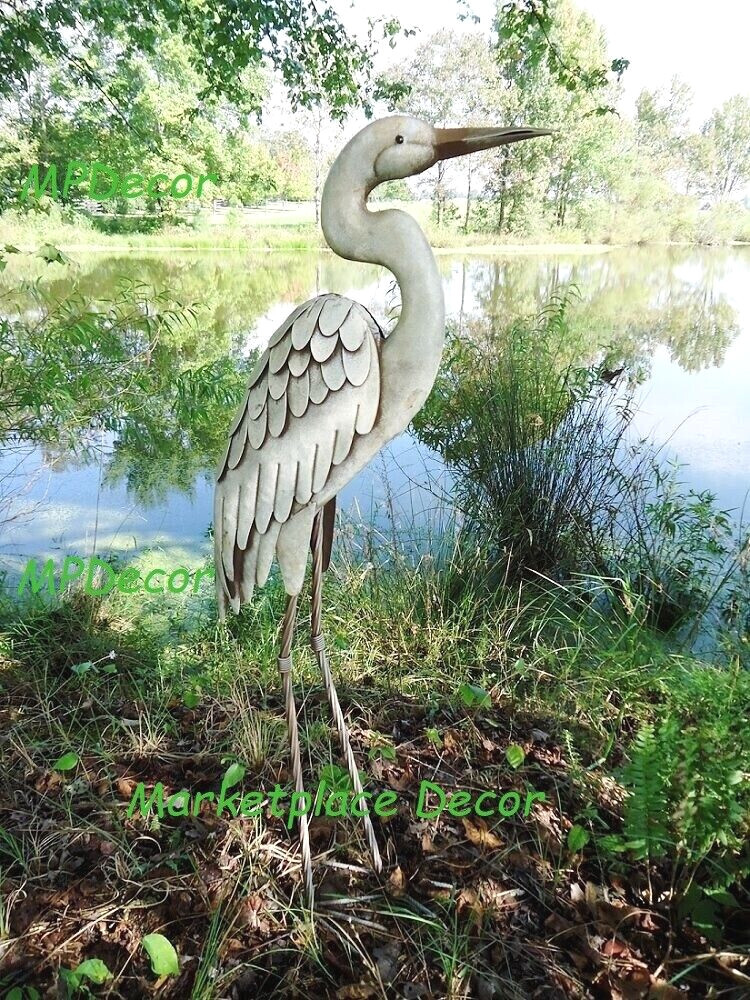 Egret Garden Pond Statue (Metal, 40"H) - NEW