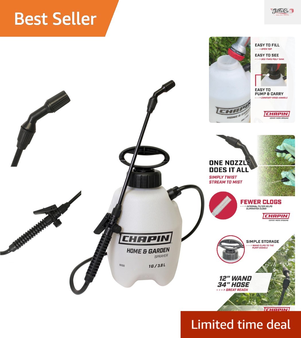 Lawn & Garden Sprayer - 1 Gallon Adjustable Nozzle Ergonomic...