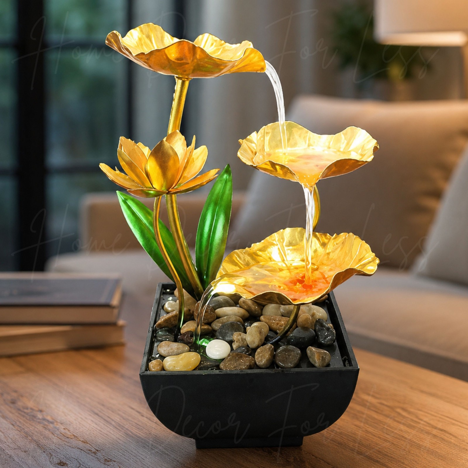 Lighted Lotus Flower Water Fountain Desk Decor