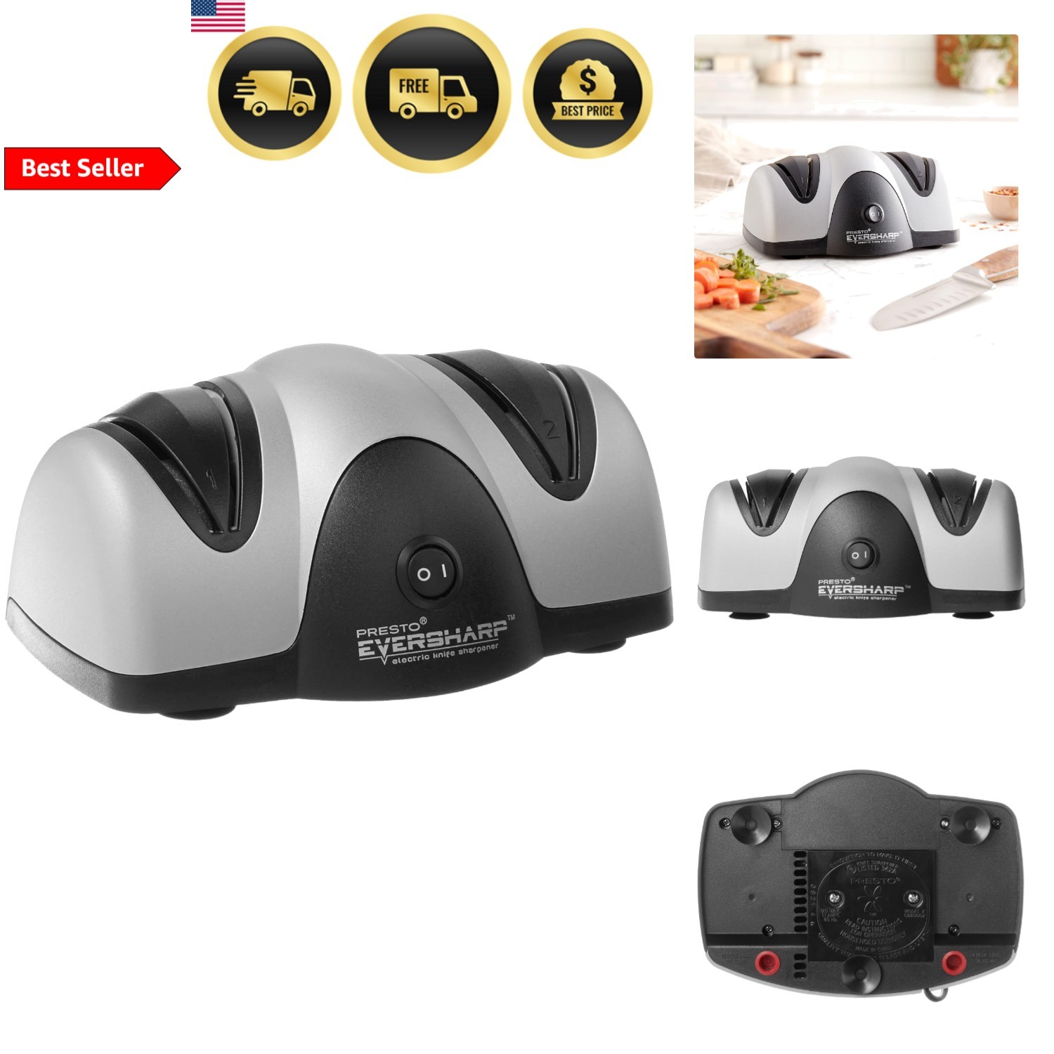 Electric Knife Sharpener 2-Stage System Razor Sharp Edges Ki...