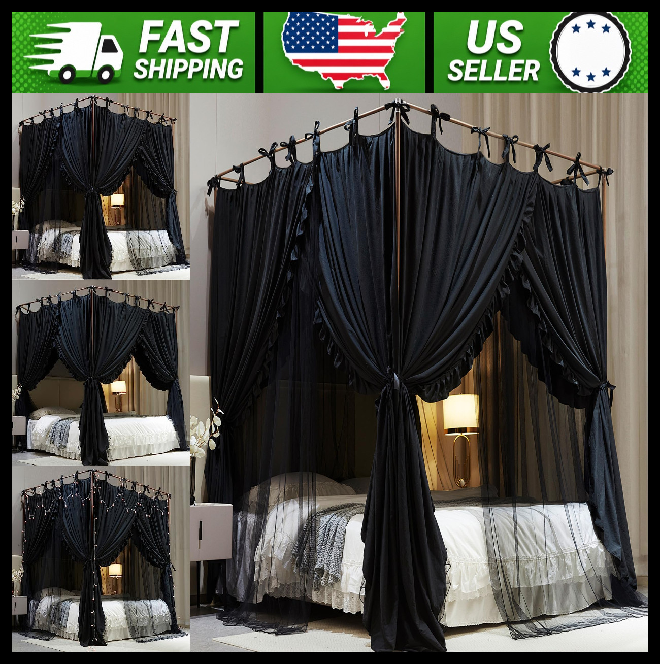 Princess Bed Canopy Mosquito Net Double Layer Black King Siz...