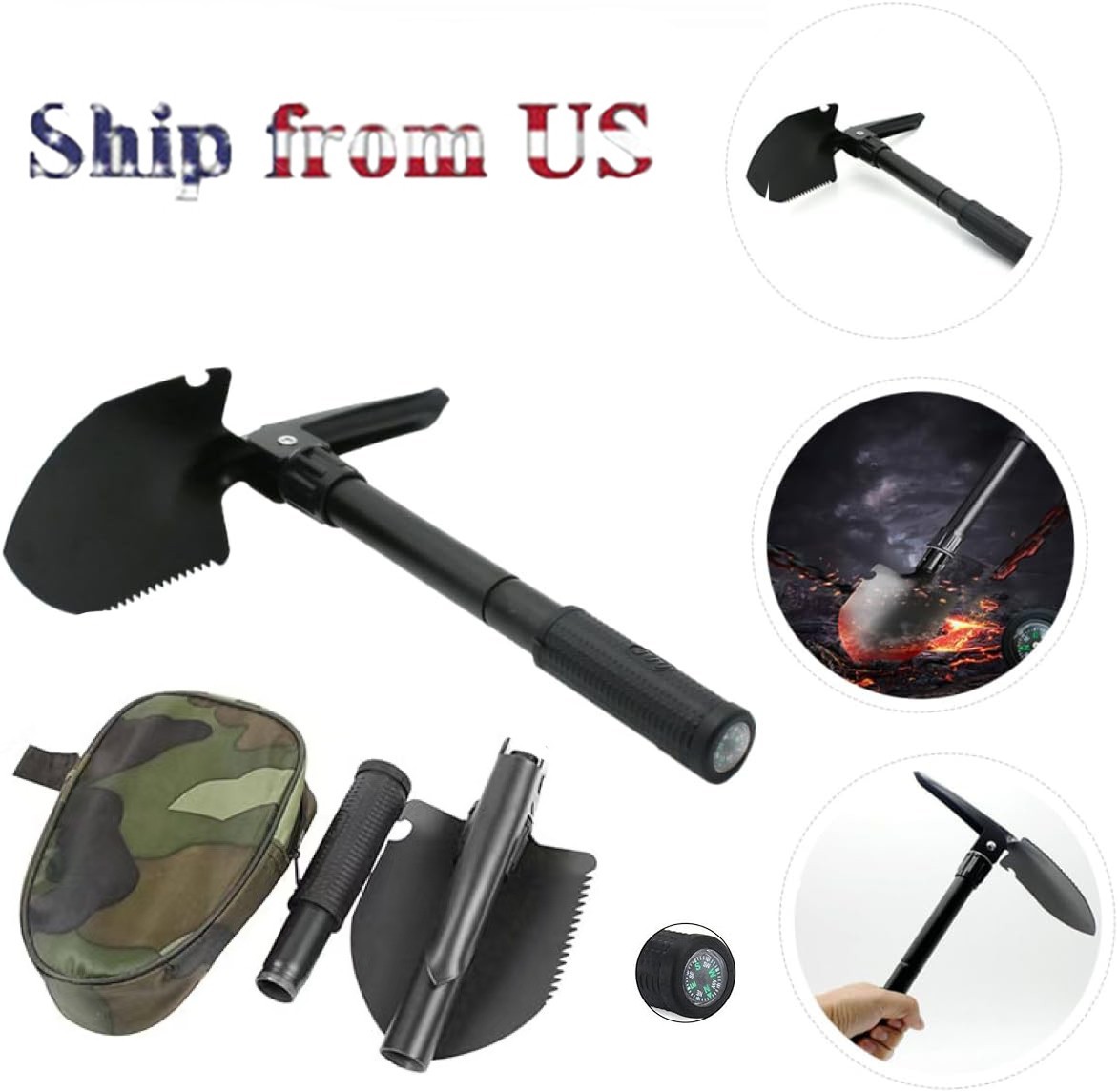 Folding Military Survival Shovel Spade Camping Outdoor Tool