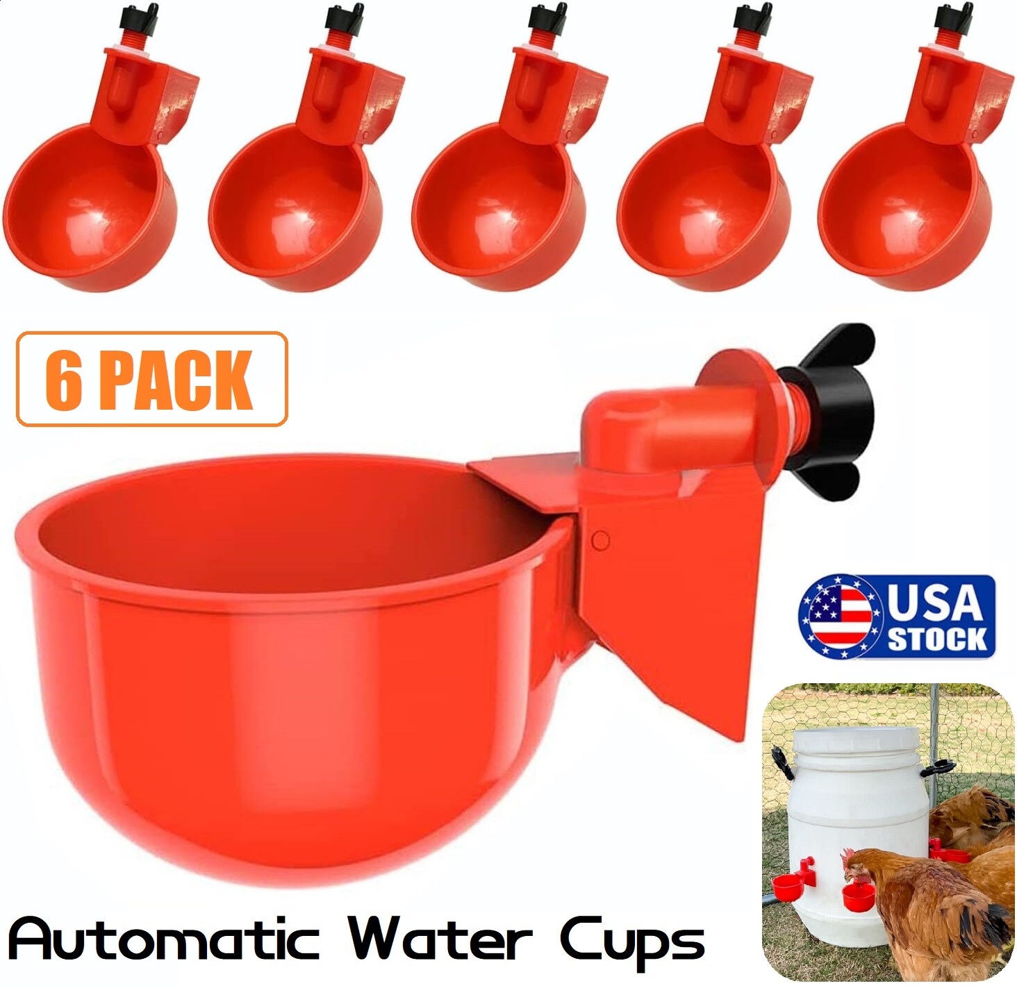 Automatic Poultry Water Cups Chicken Duck Quail Drinker, 6Pc...