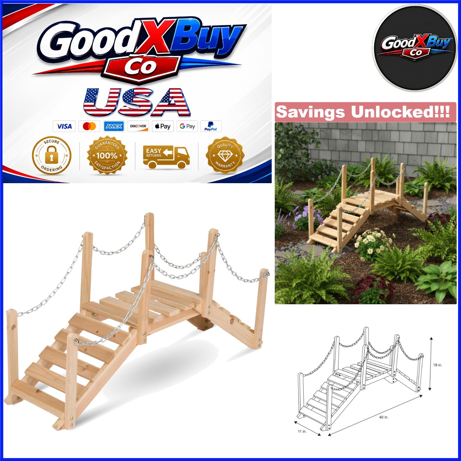 Cedar Garden Bridge Outdoor Walkway, 3ft Decorative Walkway...