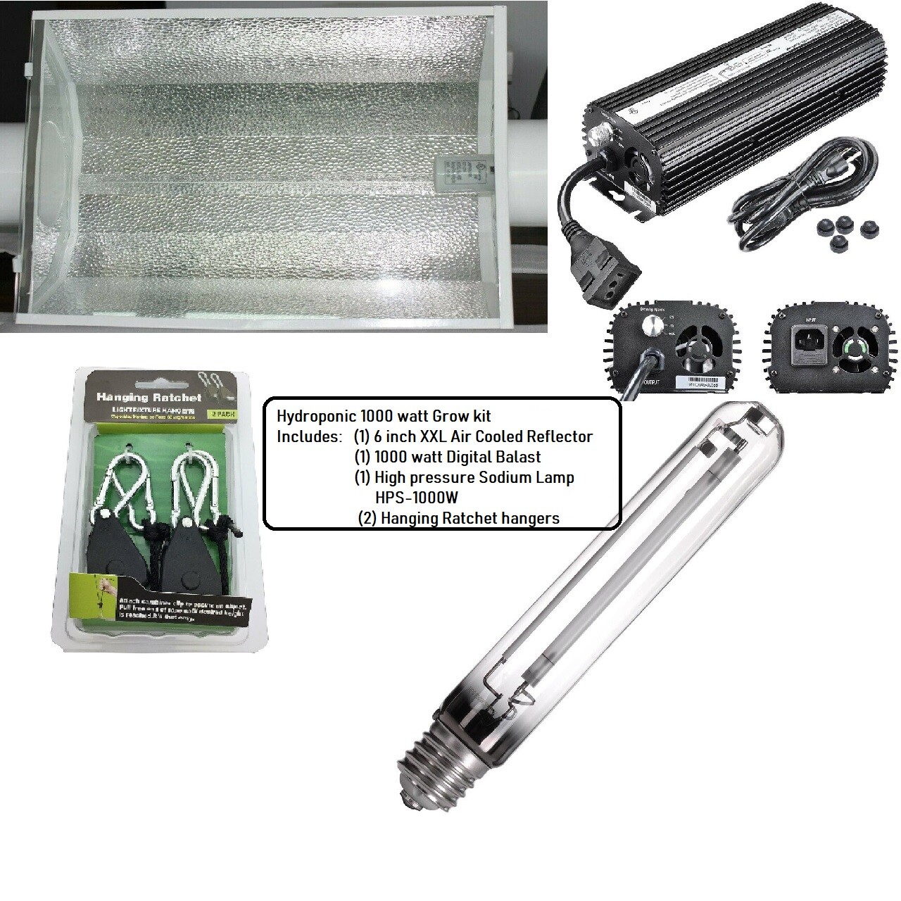 Horticulture HPS Grow Light Kit - Air Cooled Hood Set (1000...