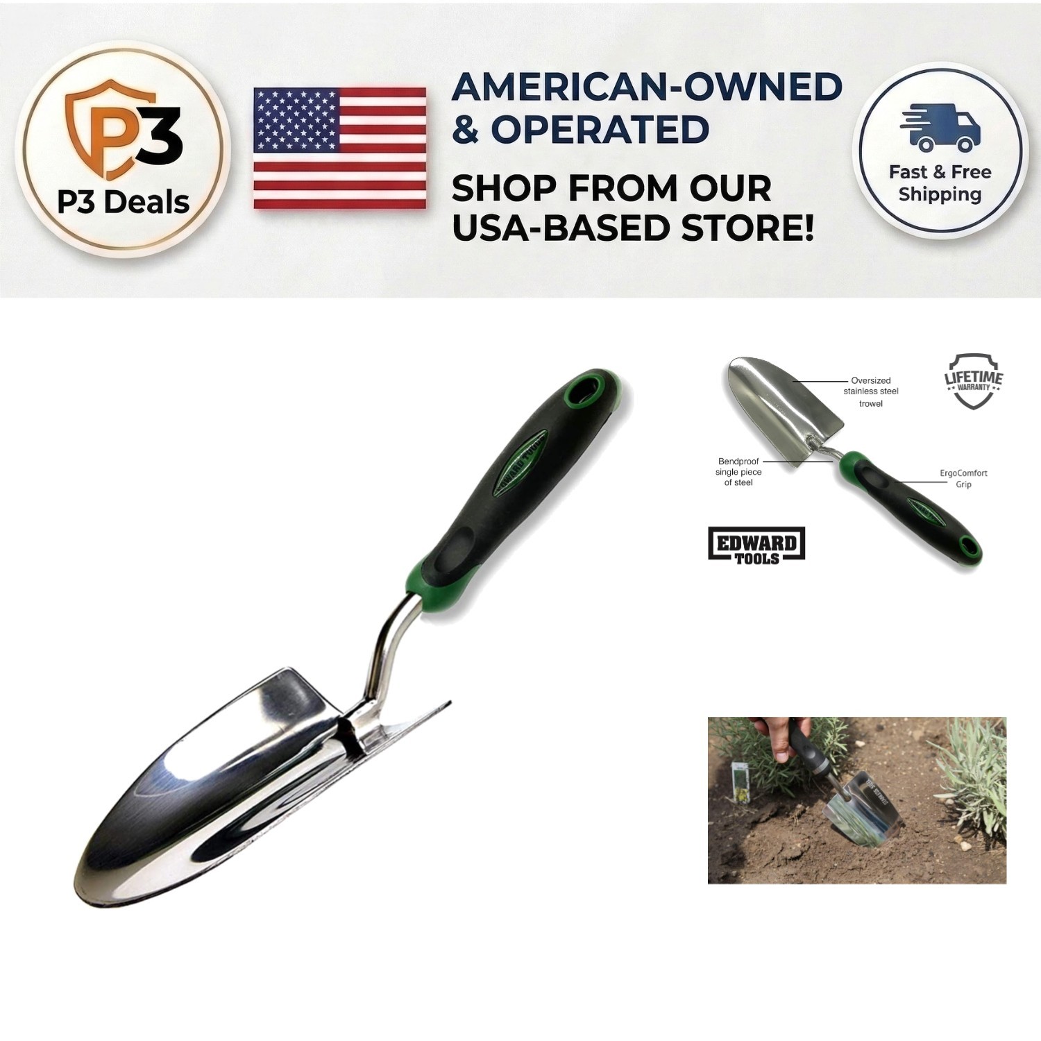 Garden Trowel with Ergonomic Comfort Grip - 0.44 Lbs
