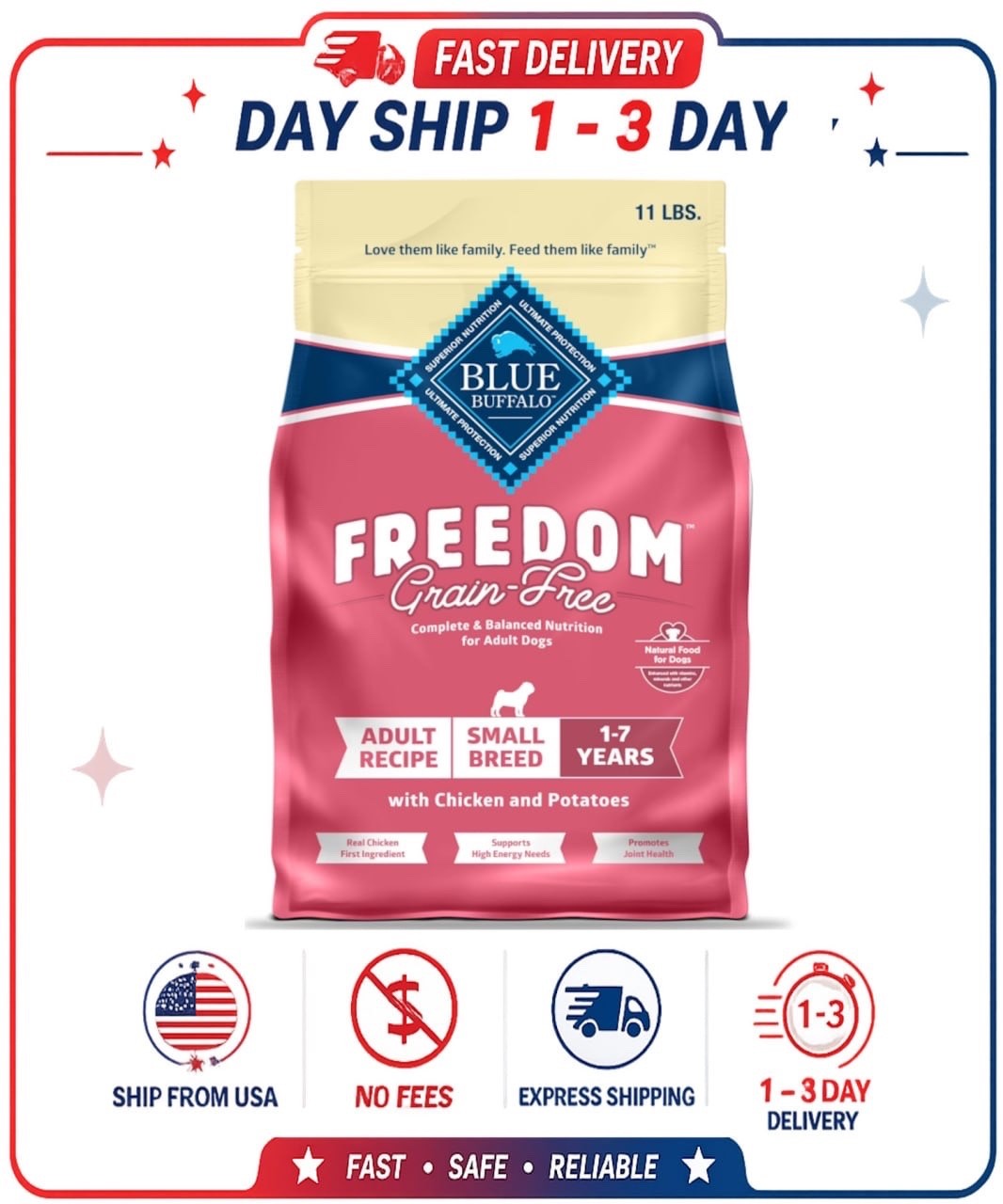 Blue Buffalo Freedom Grain-Free Small Breed Adult Dry Dog Fo...