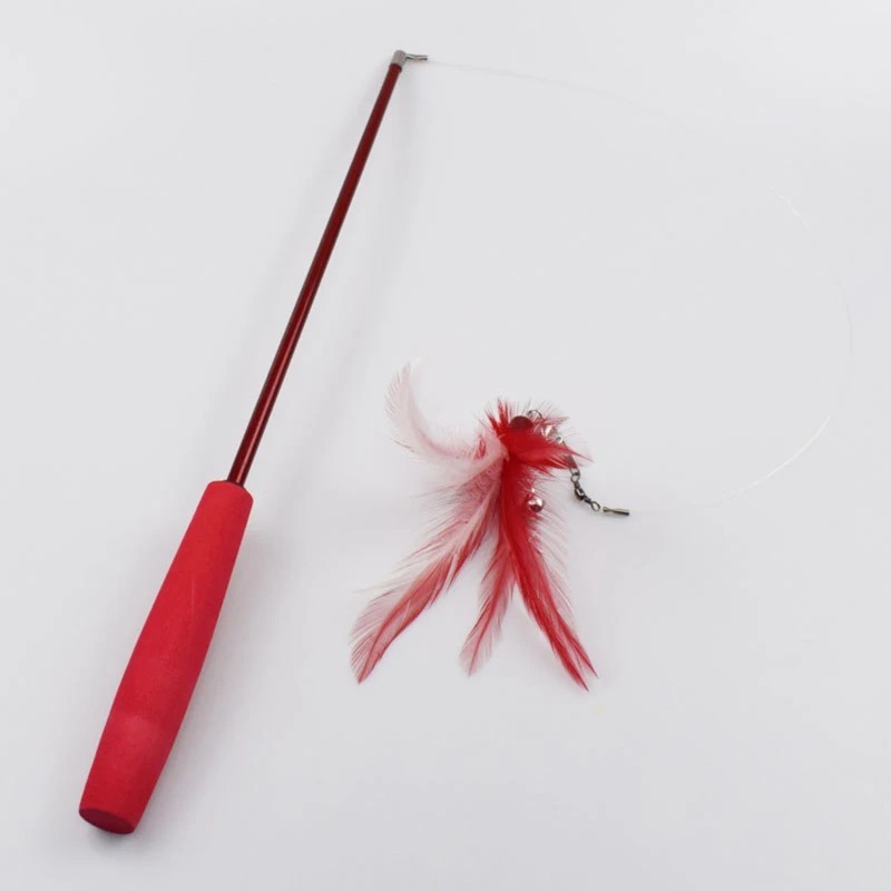 Cat Toy Mouse On A Rod Teaser Wand With Bell & Feather