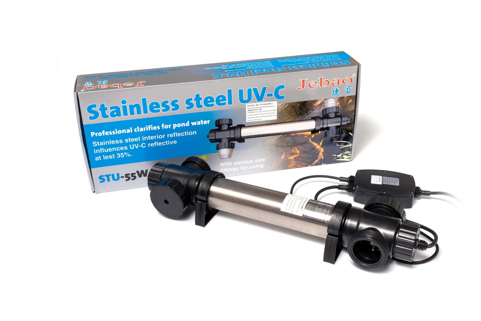 Jebao STU-55 Stainless Steel UV Clarifier for Fish Pond Wate...
