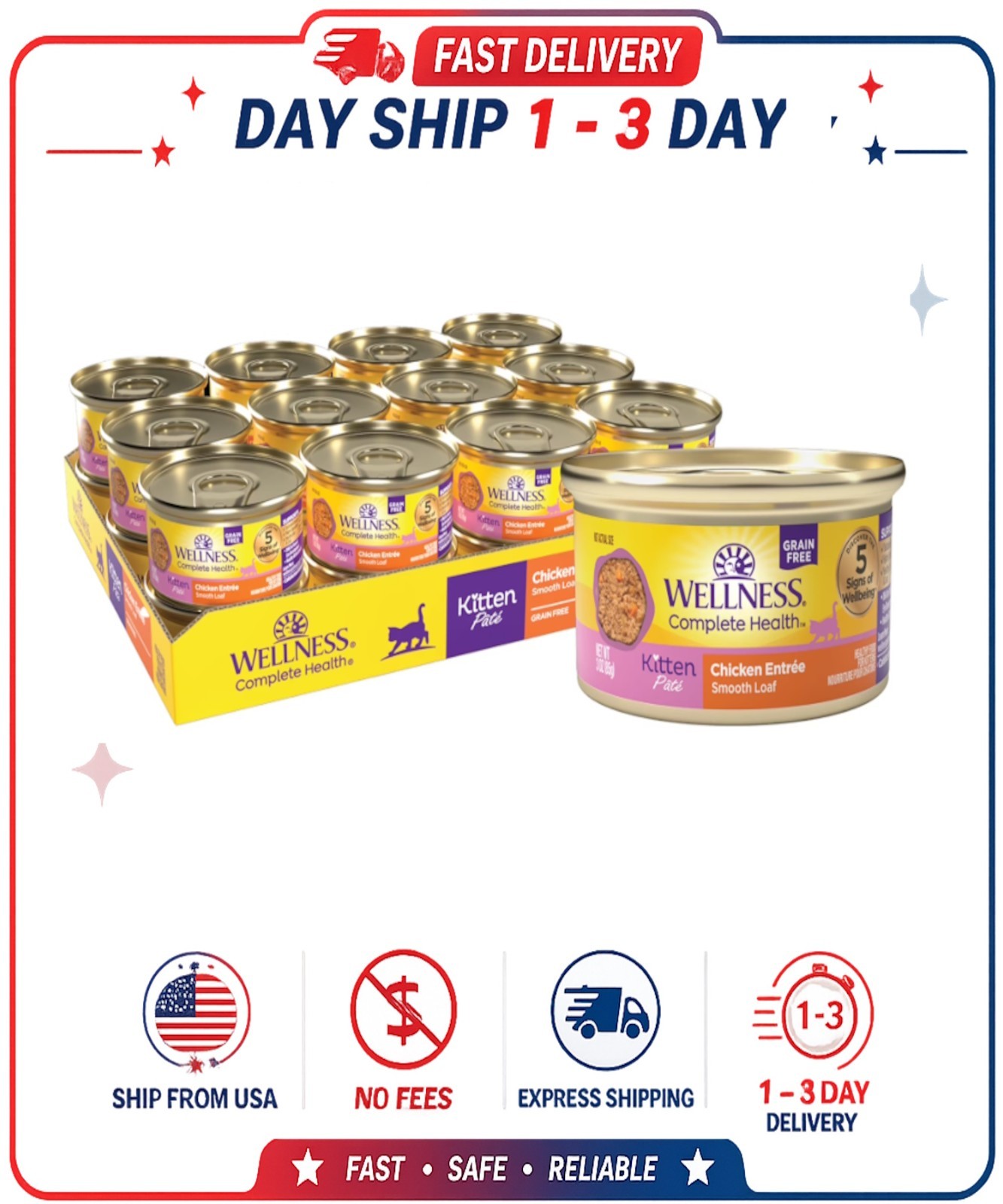 Wellness Complete Health Pate Kitten Wet Cat Food, Natural,...