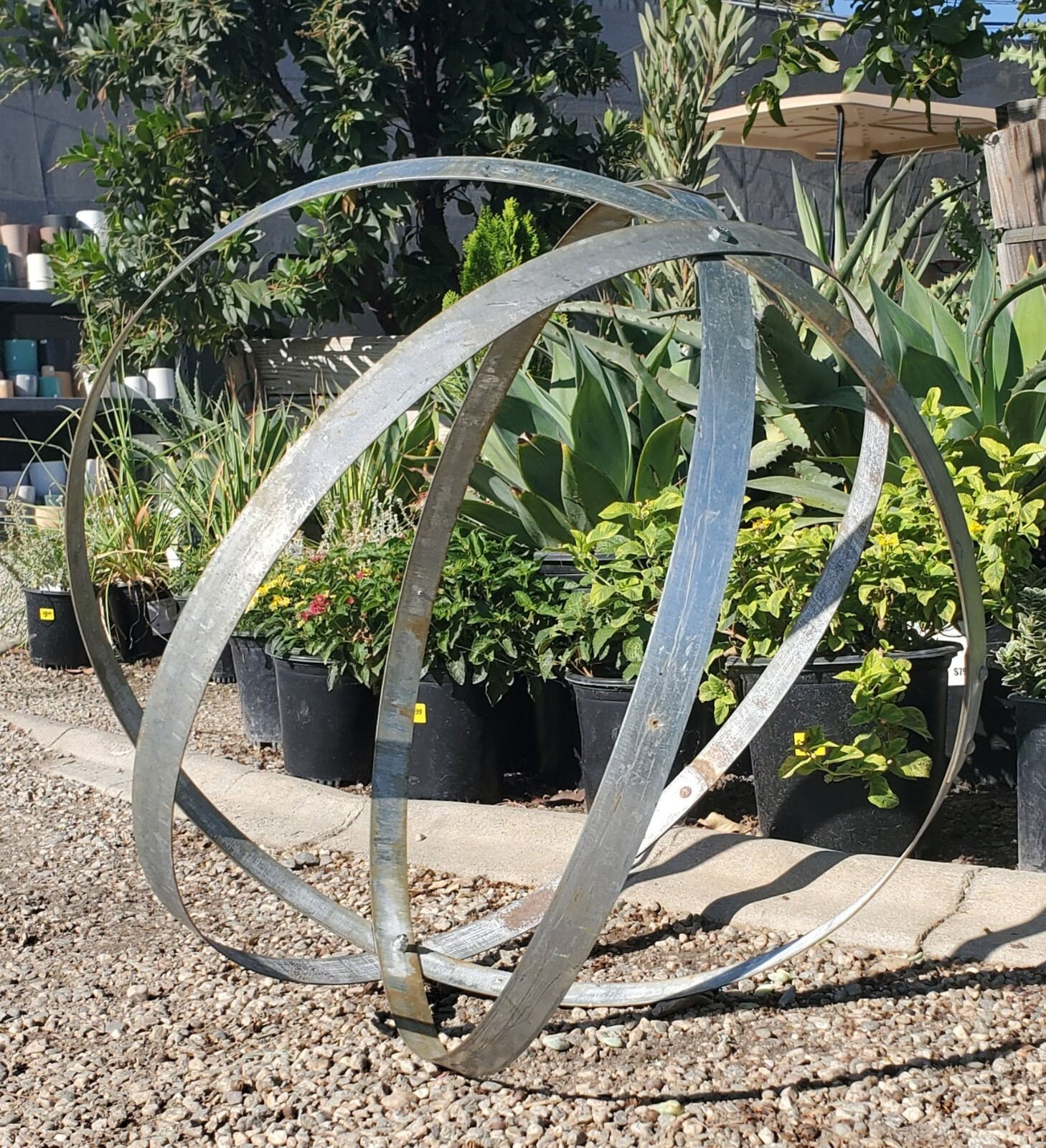 Authentic Vintage Wine Barrel Steel Hoop Globe Topiary Form