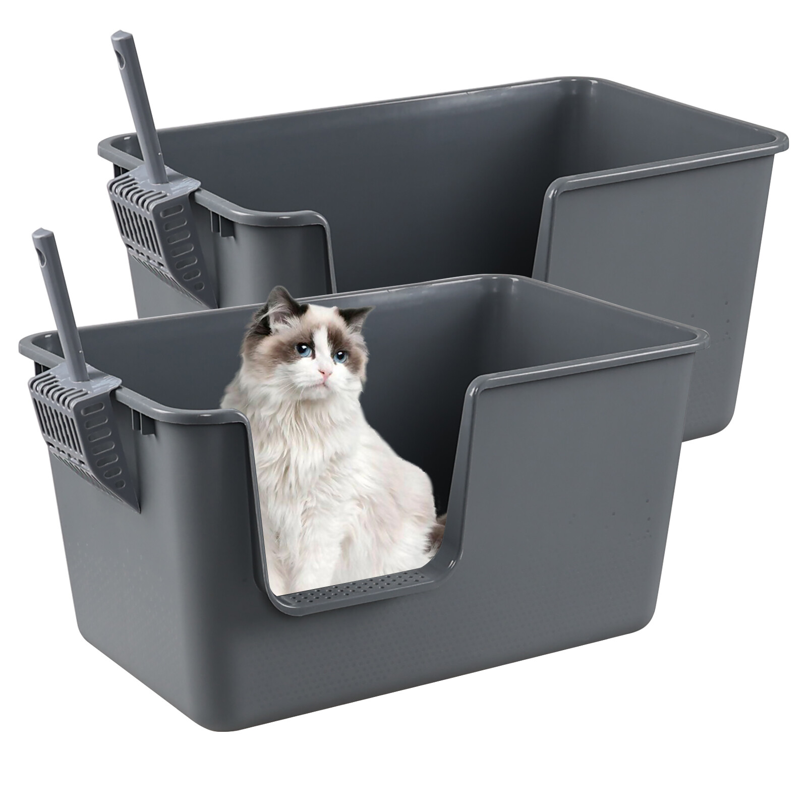 Extra Large Cat Litter Box, Big Kitty Pan, Giant Plastic Wit...