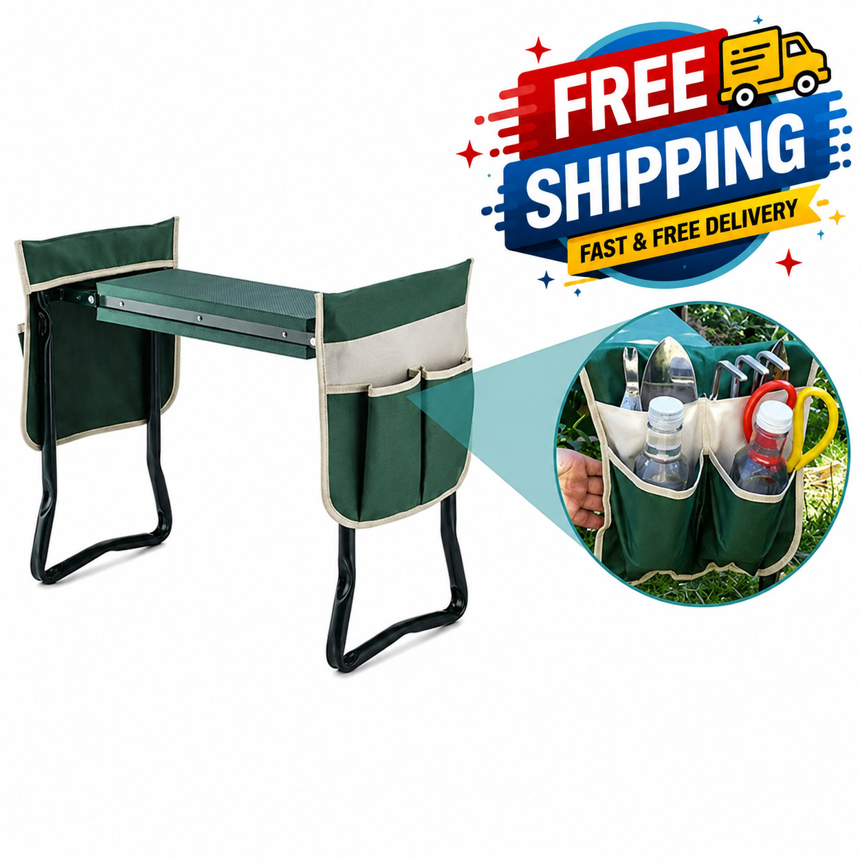 Garden Tool Pouch for Kneeler Seat Foldable Dual-Color Bag