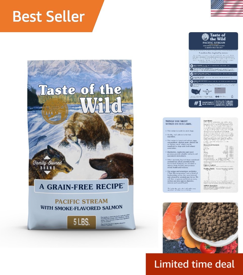 Pacific Stream Grain-Free Salmon Dog Food 5lb, Real Smoke Fl...