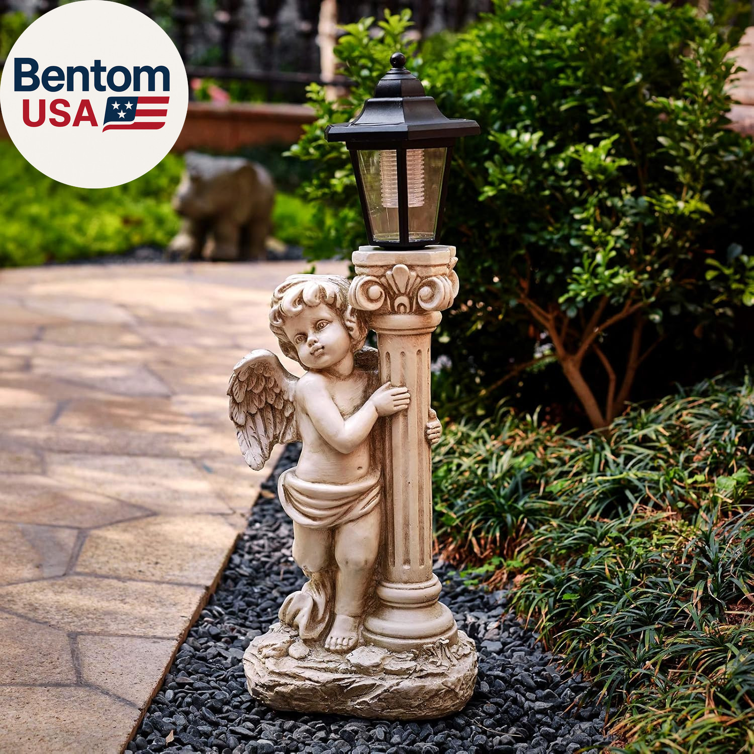 Solar Cherub Angel Statue - 19.7 Inch Left-Handed Garden Dec...