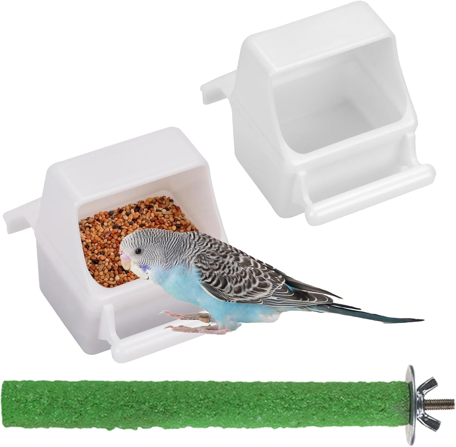 Bird Feeder Bowl With Perch for Parakeets and Budgies