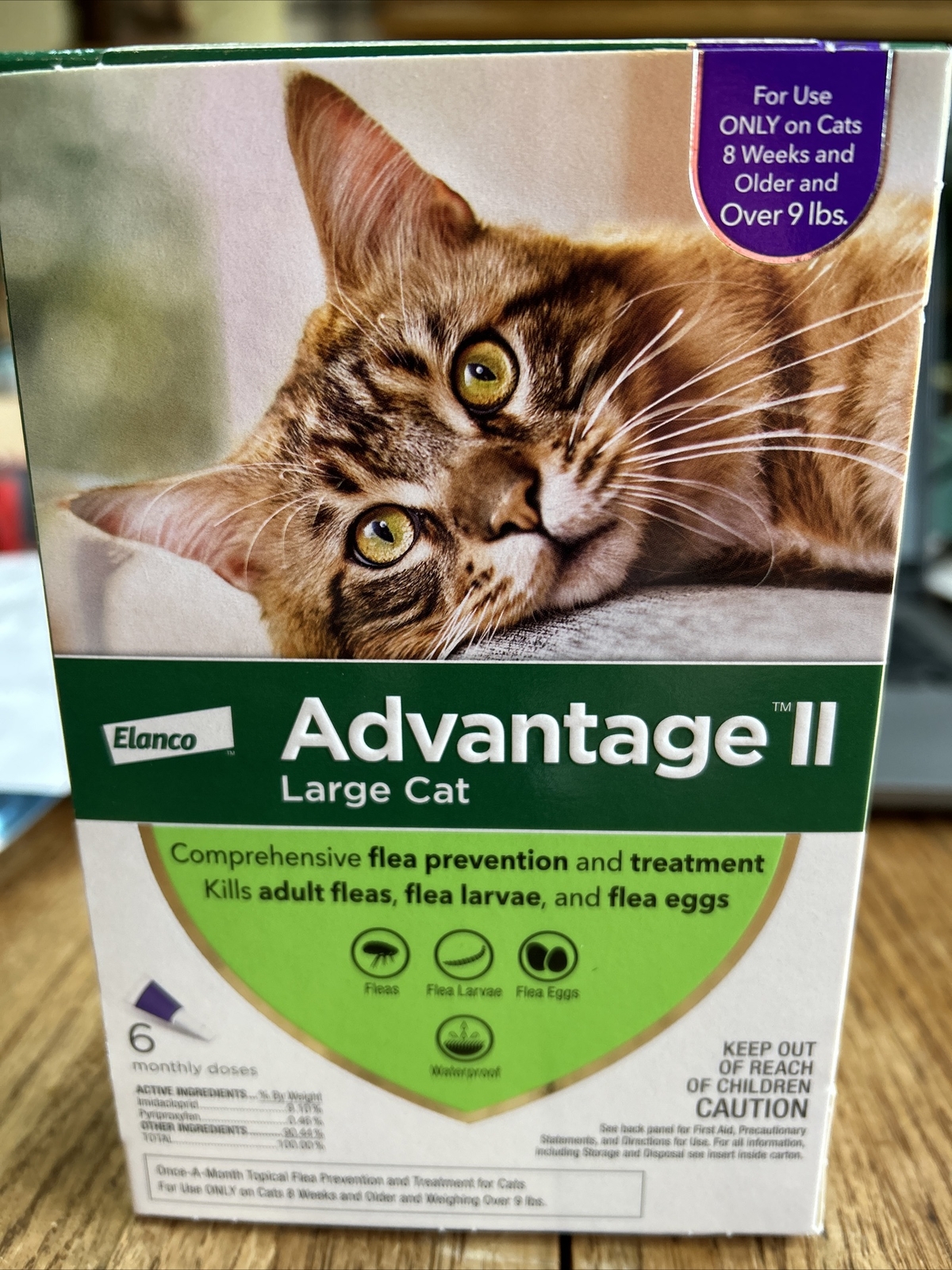 Advantage II Cat Purple 9+ Lbs 6 Doses Repels & Kills Fleas,...
