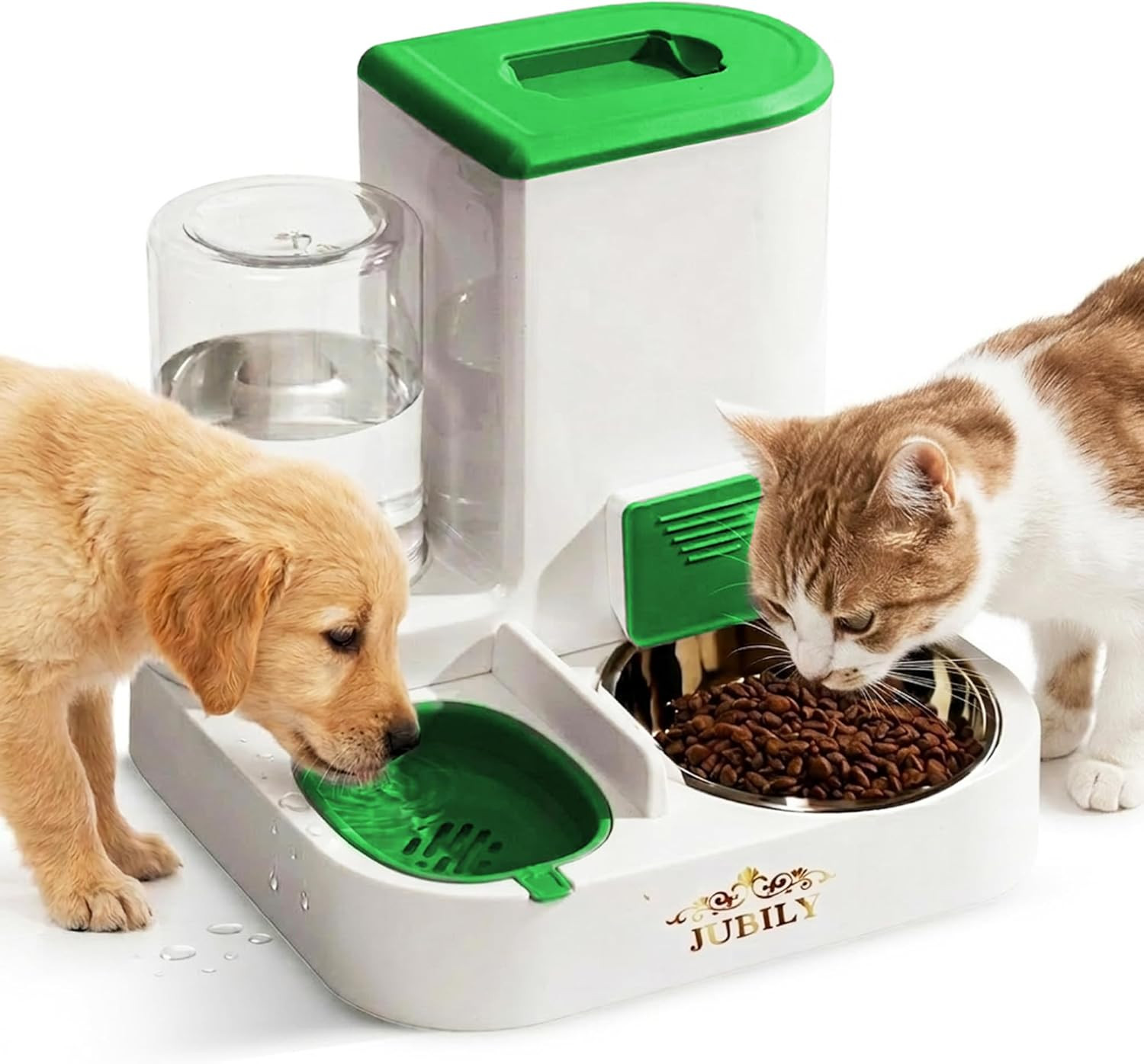 Automatic Cat Feeder Water Dispenser, Stainless Steel Bowl,...