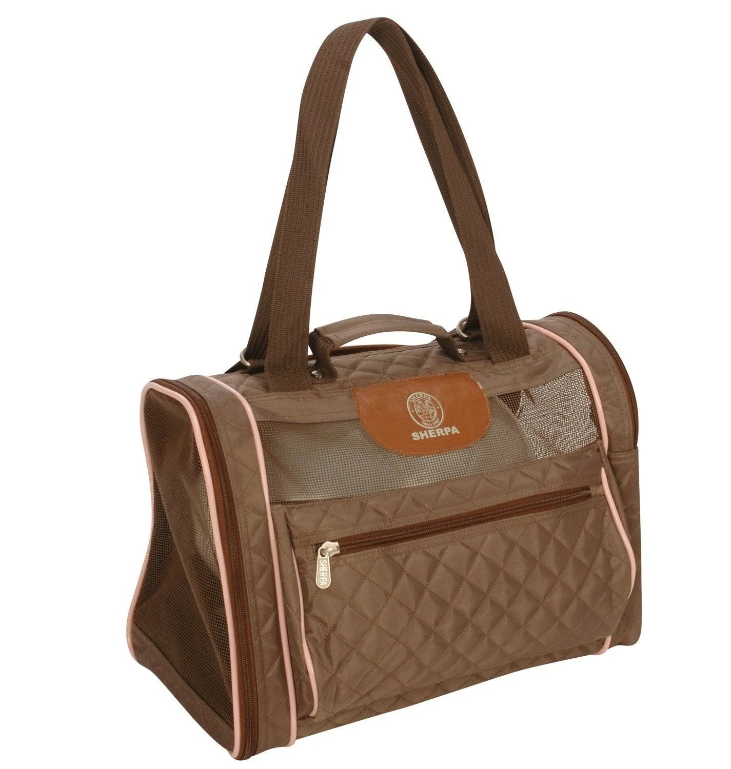 Sherpa Dog Cat Carrier Medium Brown Pink