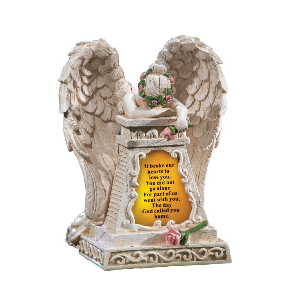 Solar Lighted Weeping Angel Garden Memorial Stone (Beige), 1...