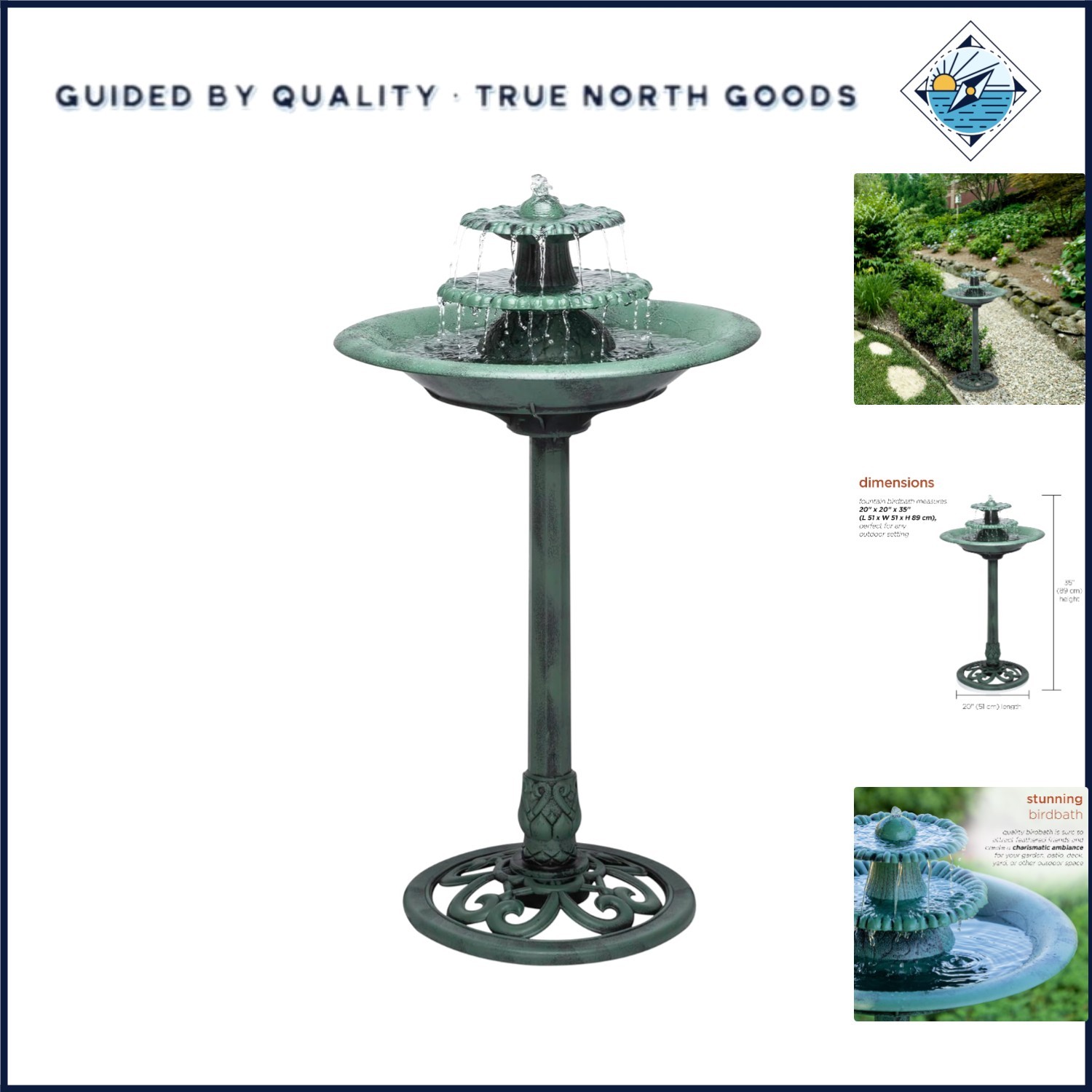 Cascading Water Fountain and Birdbath With Easy Setup