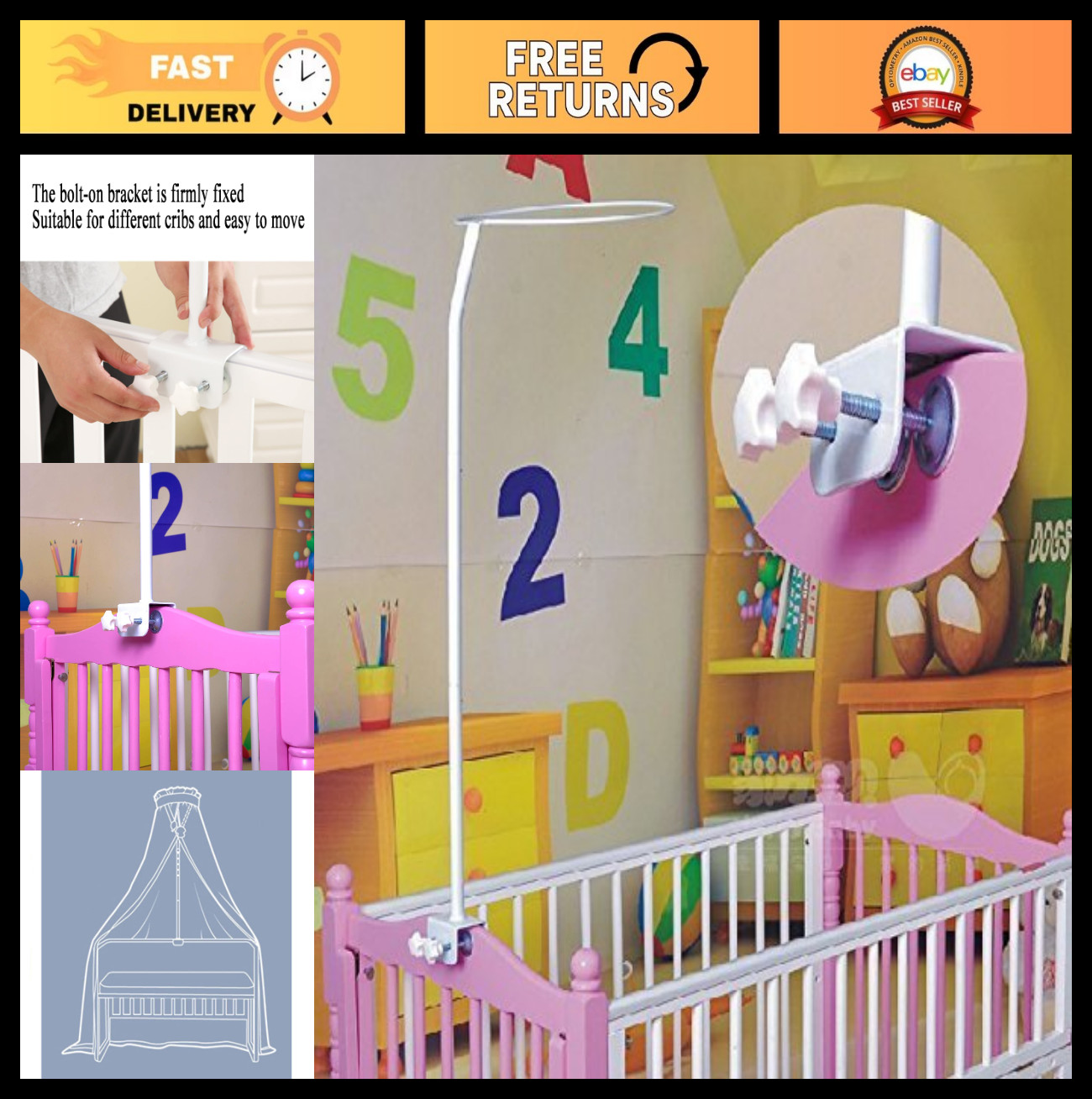 Toddler Bed Canopy Mosquito Netting Hanging Crib Bedding Set...