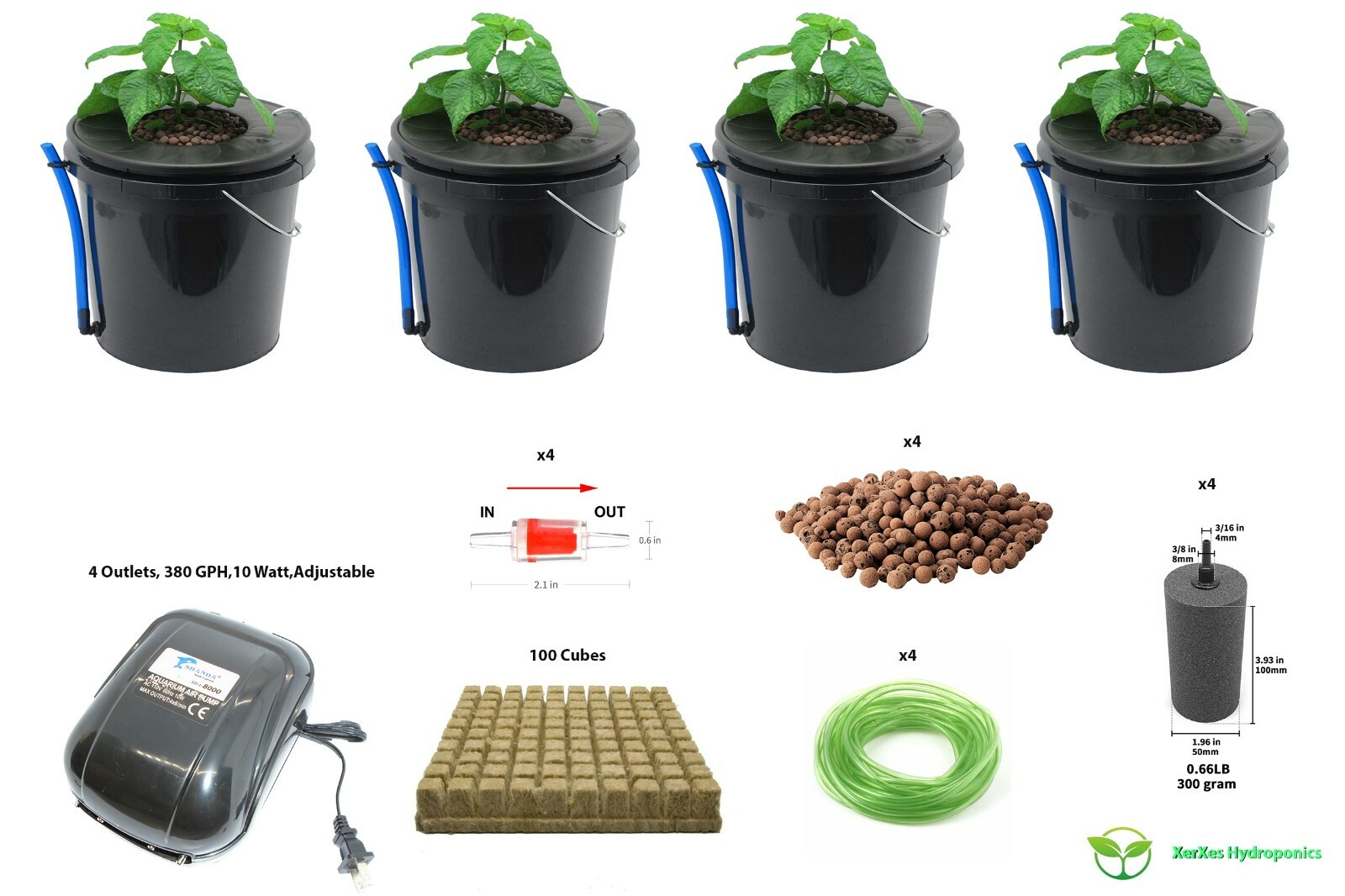 Deep Water Culture Hydroponic System - 3.5 Gallon Set of 4