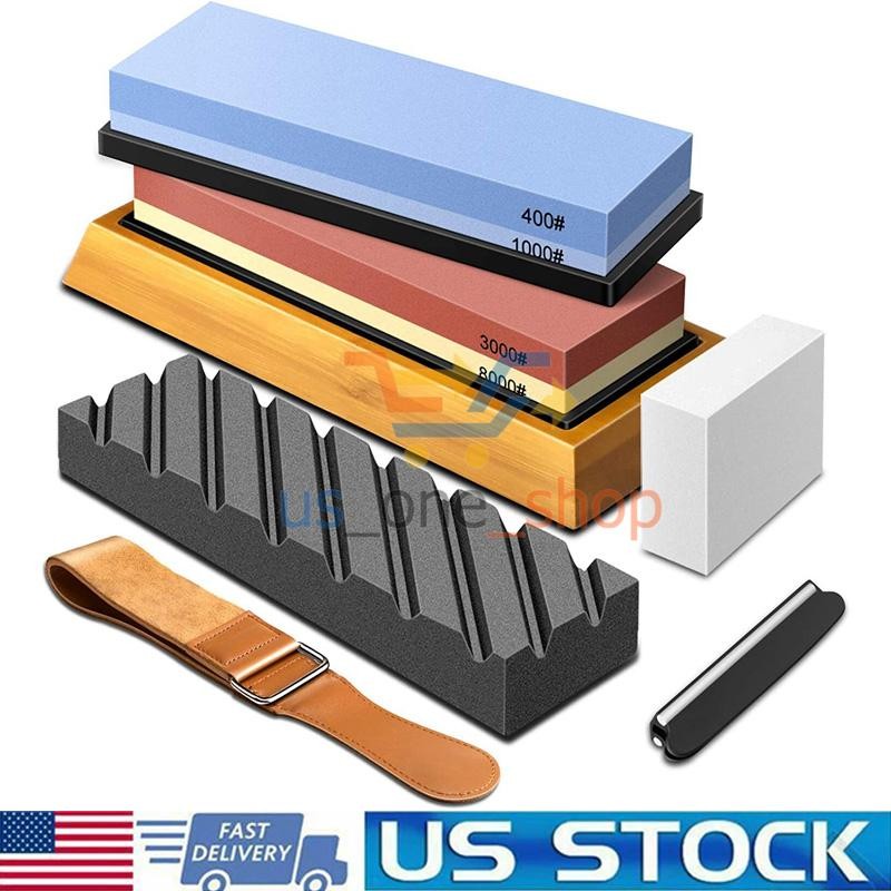 Knife Sharpening Stone Kit Dual Whetstone 400/1000/3000/8000...