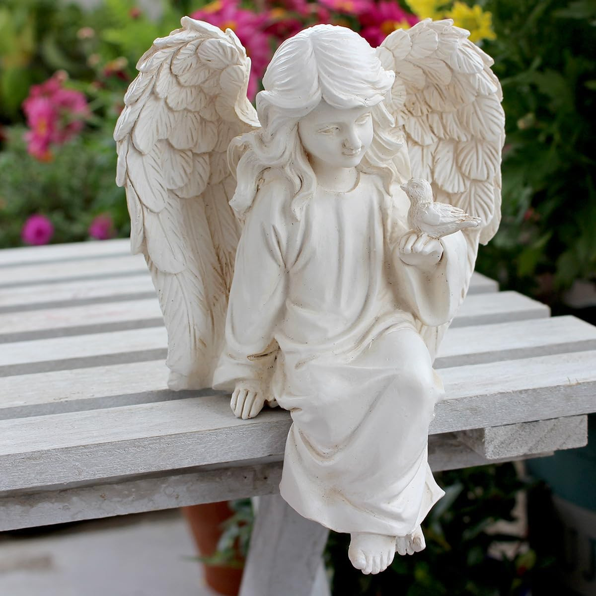 Angel Garden Statue, Sitting Angel Sculpture, Resin Angel wi...