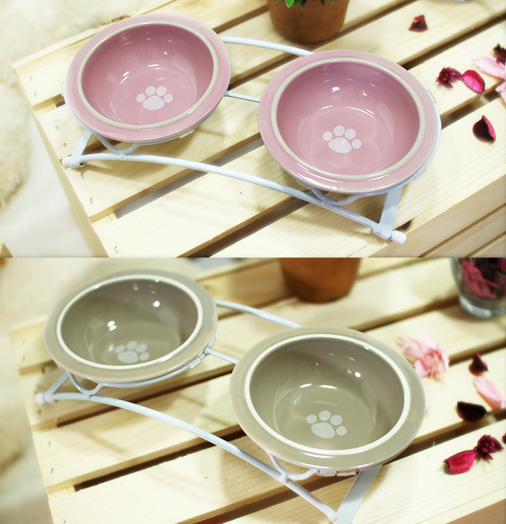 Pet Food Bowl Feeder Dish 3pc Set for Dogs & Cats, Pink & Ta...