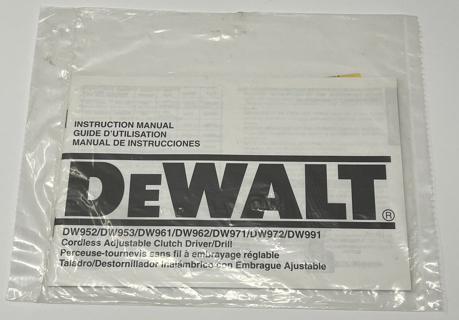 DeWalt Cordless Adjustable Clutch Driver Drill Instruction M...
