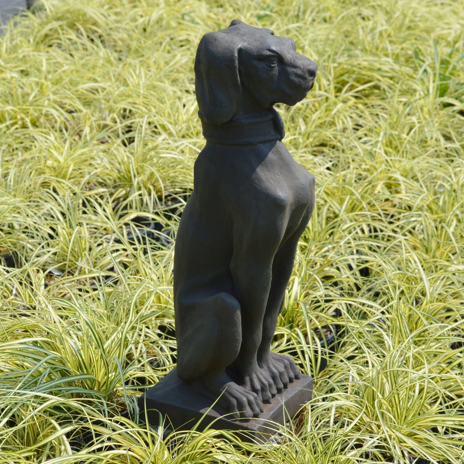 Cast Stone Hound Dog Outdoor Garden Statue - 22 Inches