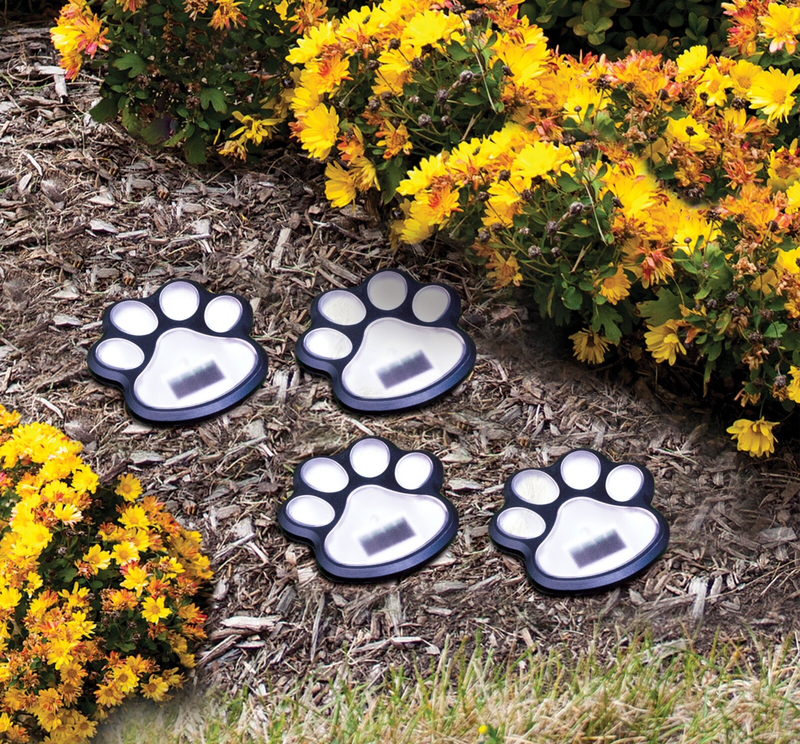 Solar Dog Paw Print Garden Path Lights - Warm LED Lantern -...