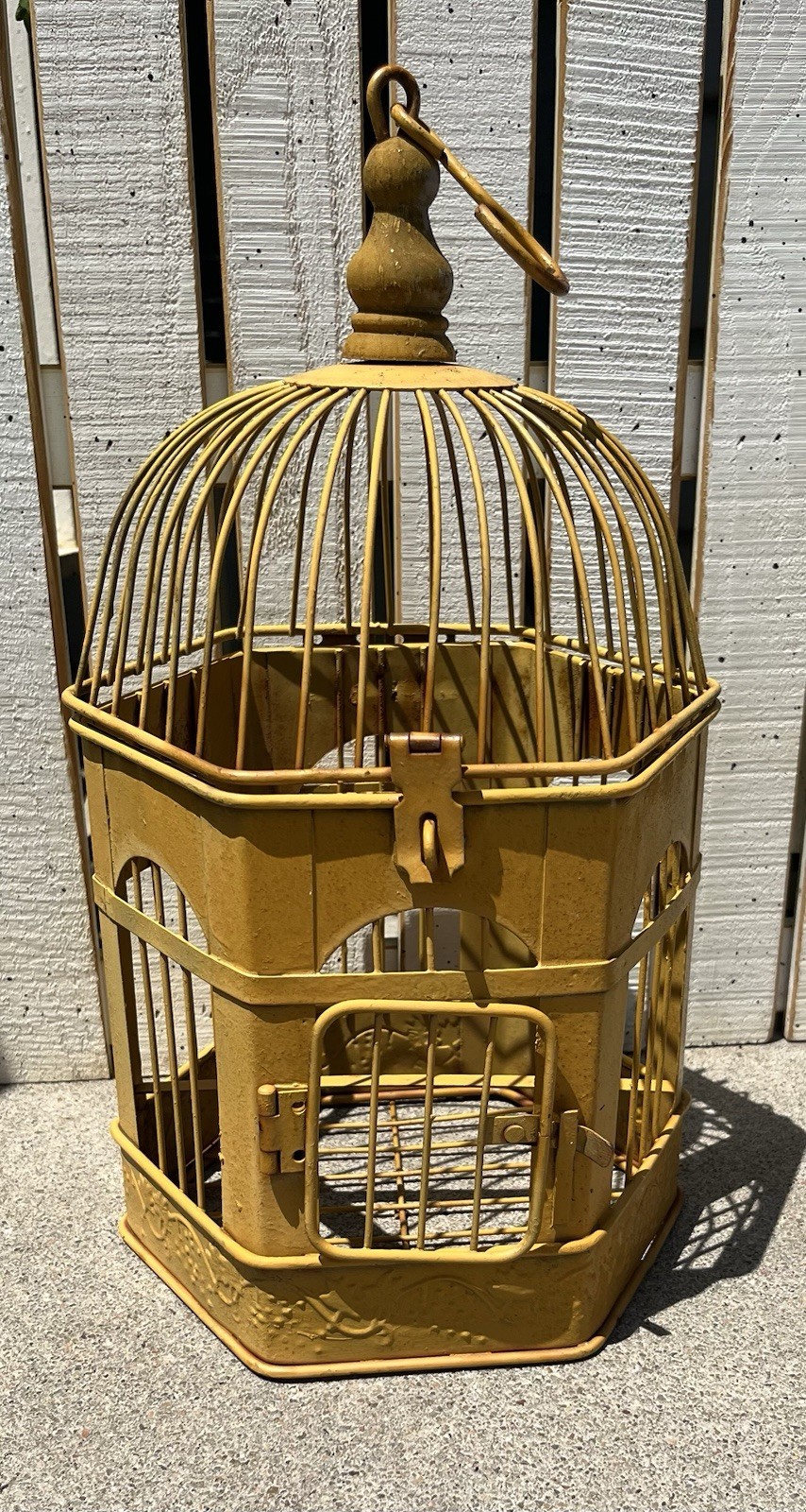 Vintage Metal Wire Ornate Bird Cage Plant Holder Hinged Stan...