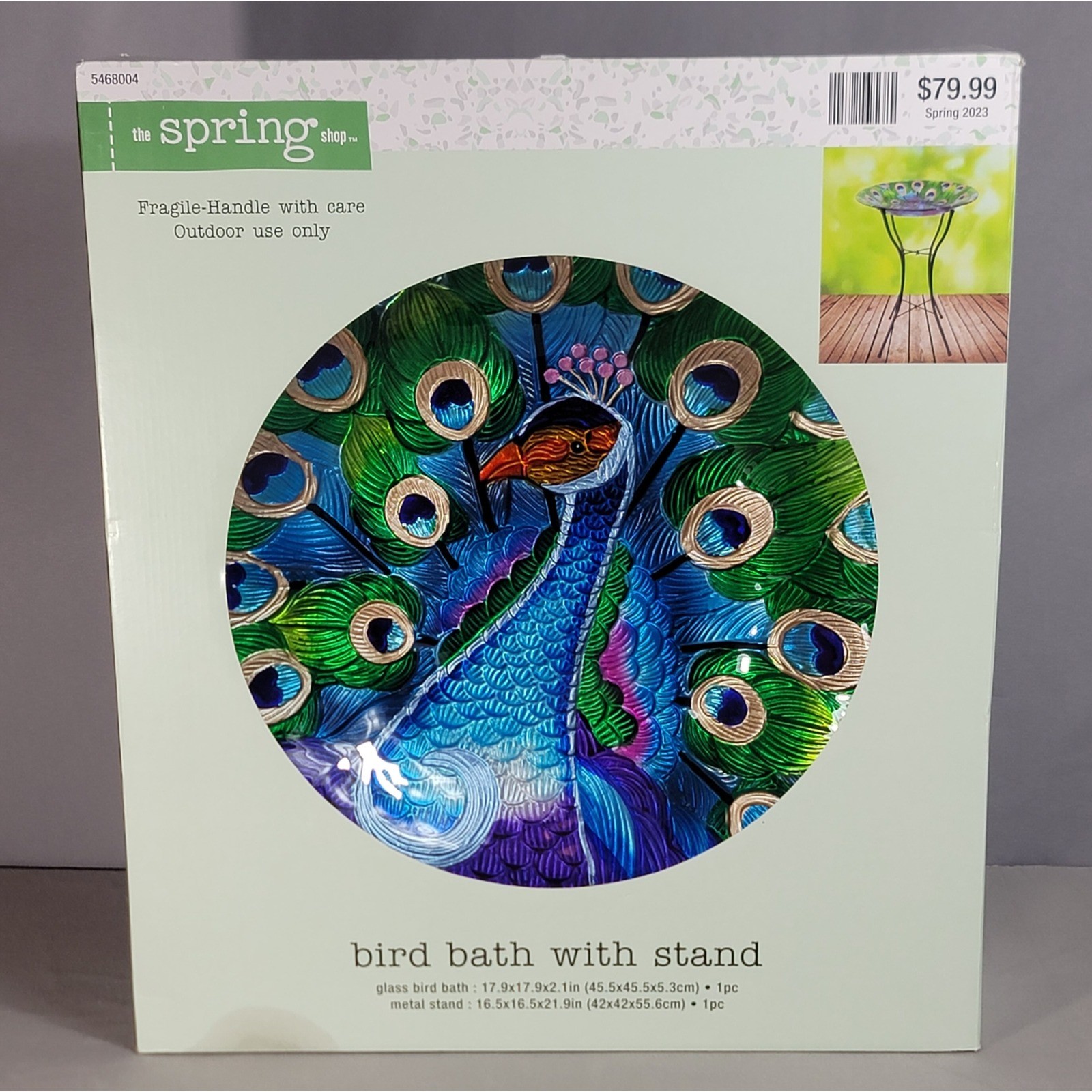 Peacock Glass Bird Bath with Metal Stand