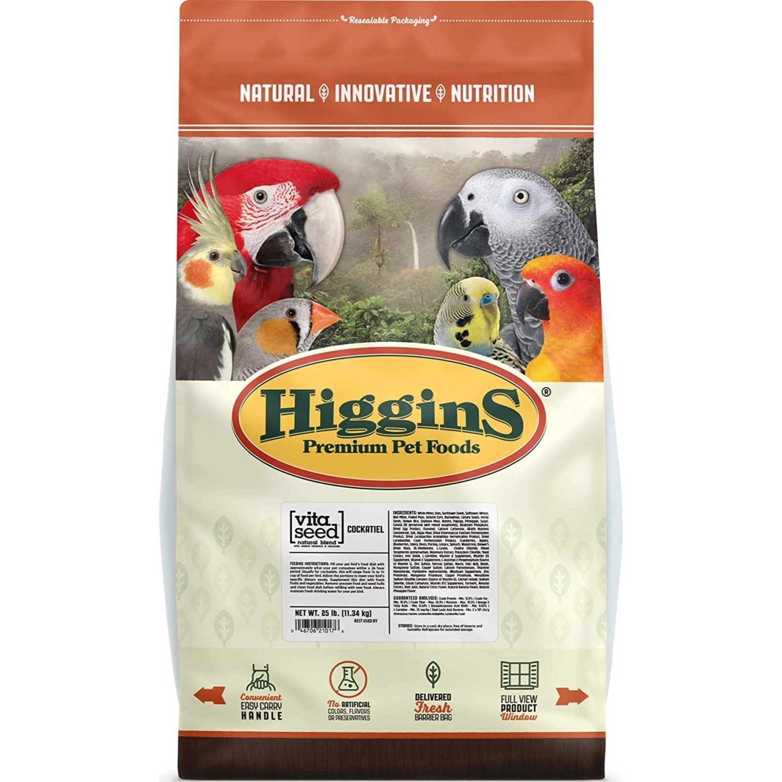 Higgins Vita Seed Natural Blend for Cockatiels, 25lbs