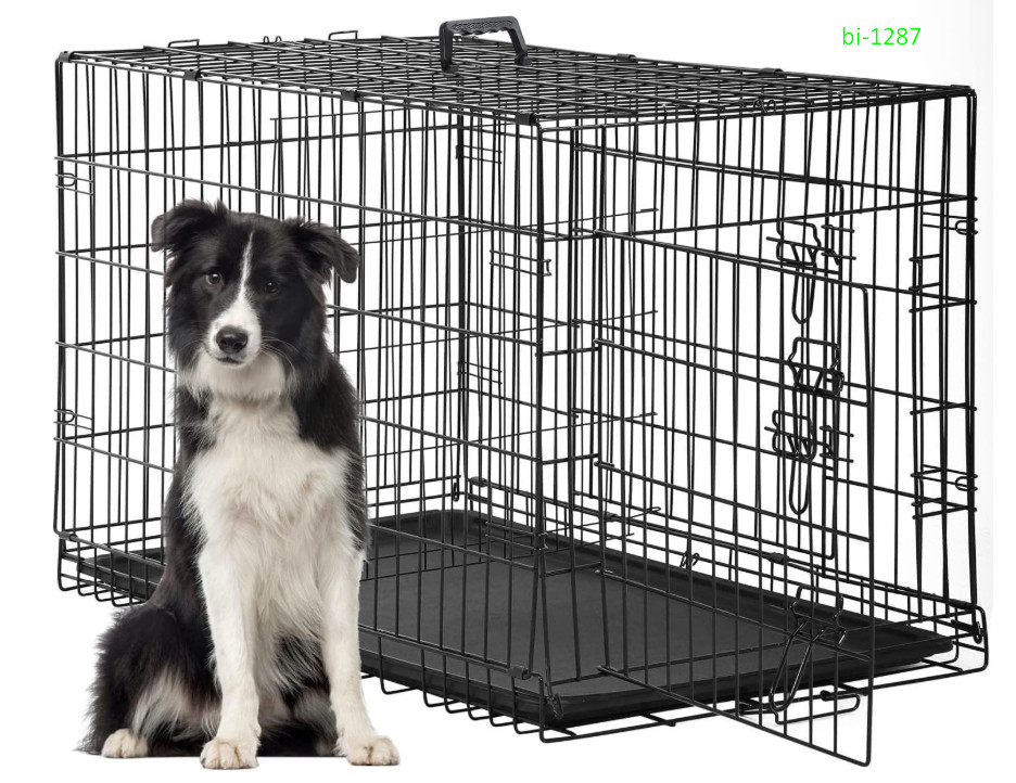 Dog Crate 48" Large Folding Metal Cage with Divider Tray - B...