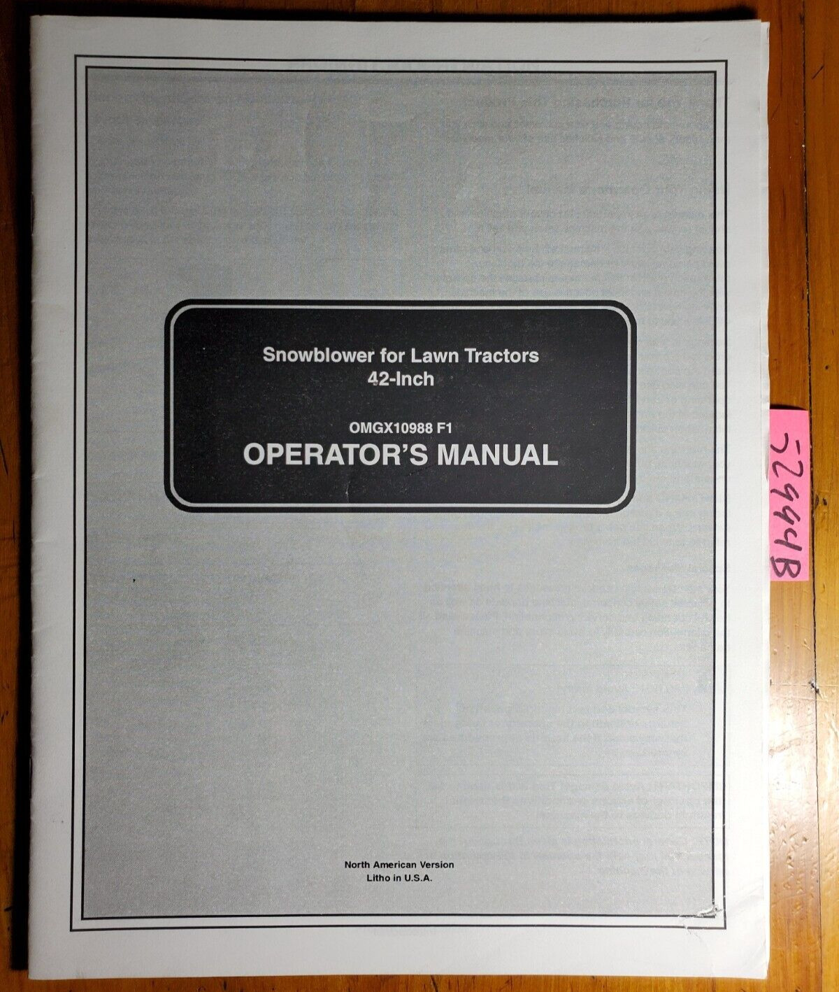 John Deere Snowblower Manual - Model: 42" S/N 10001